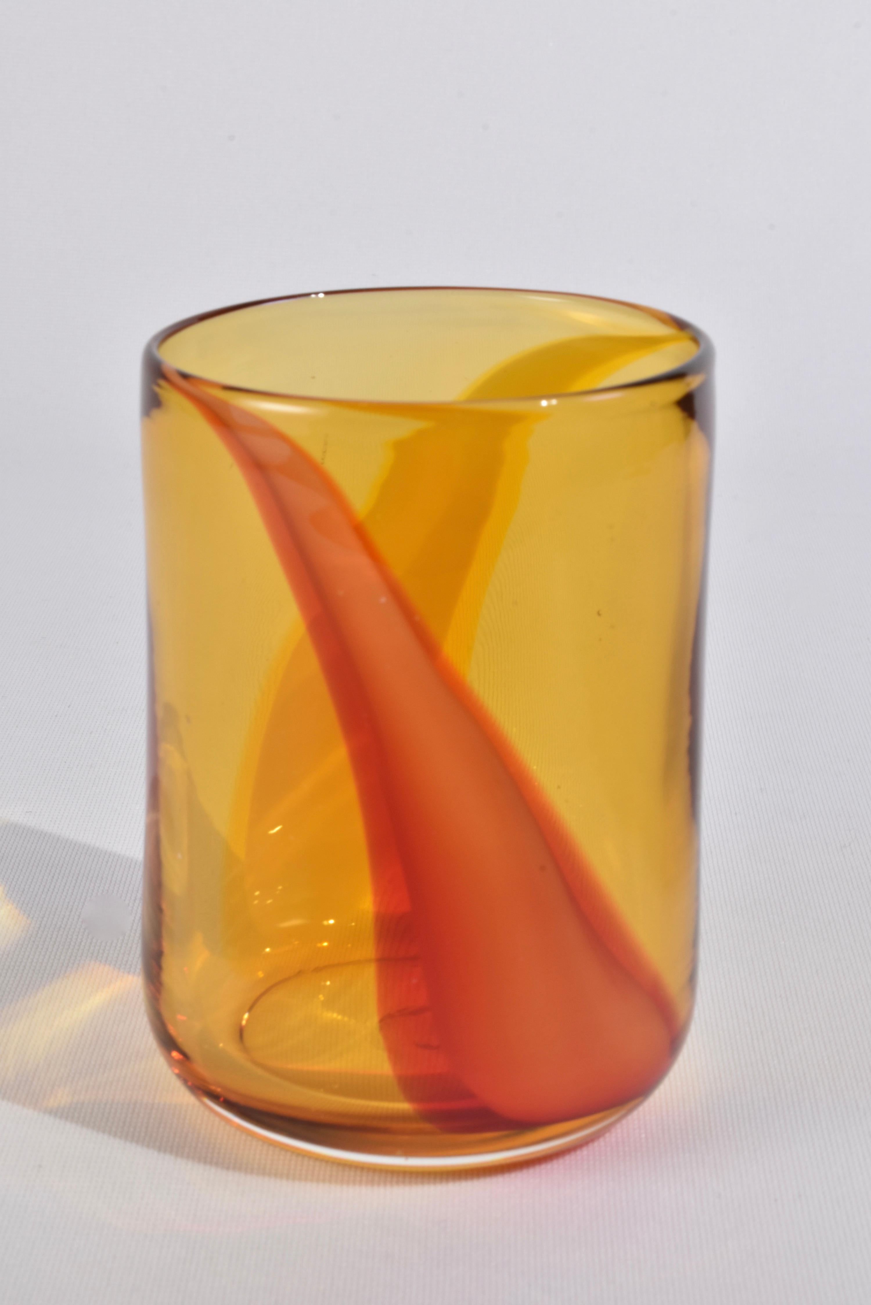Hand-Crafted Amber Glass Tumbler Set