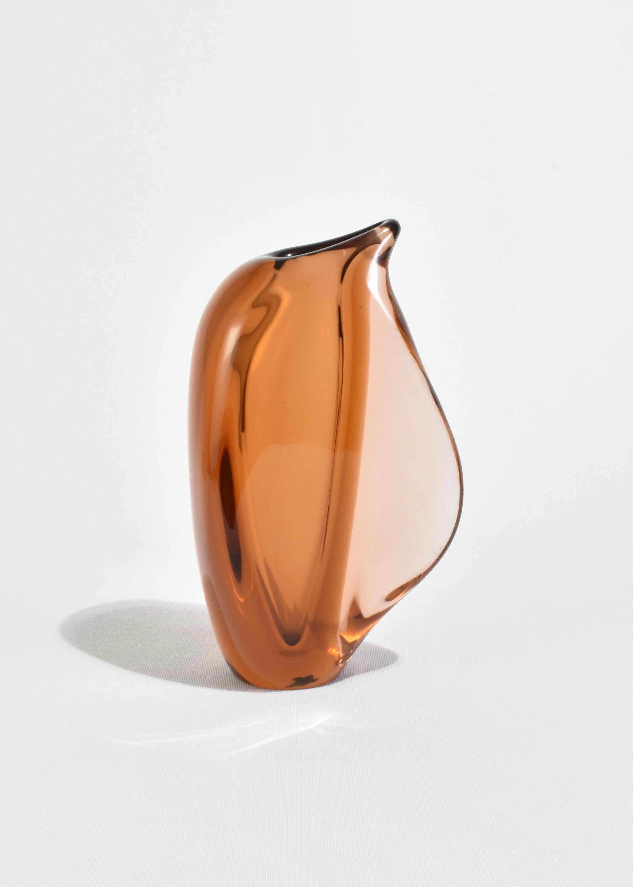 Stunning, amber glass vase with curved side detail. Made in Czechoslovakia.