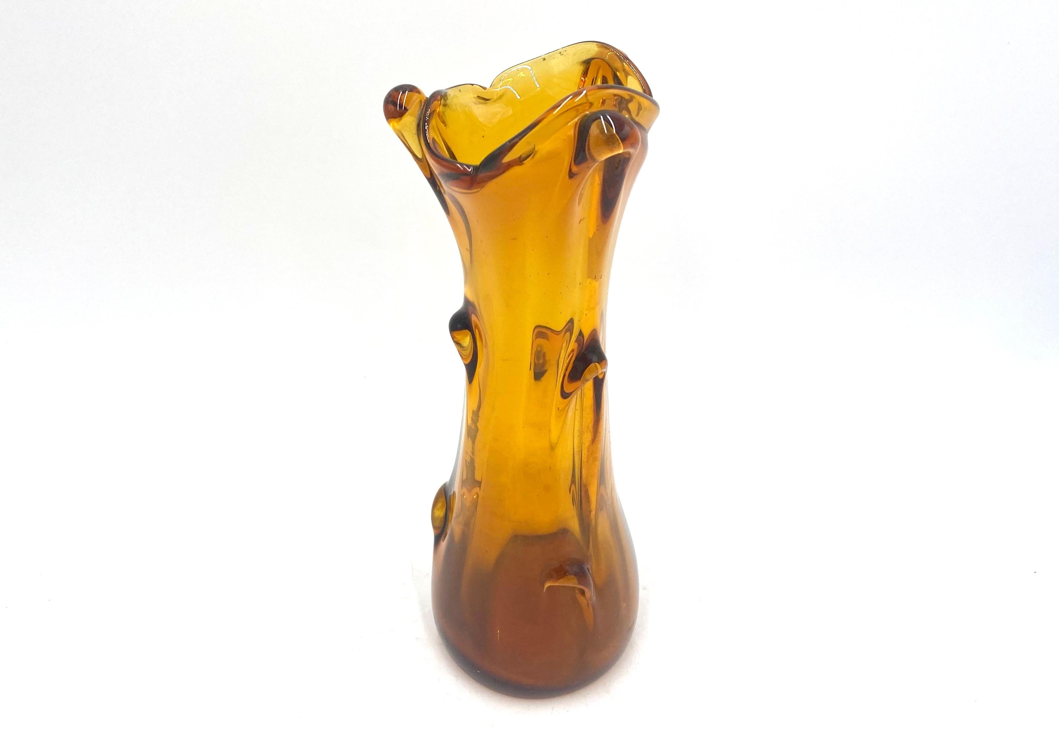 Amber Glass Vase, Poland, 1970s In Good Condition In Chorzów, PL