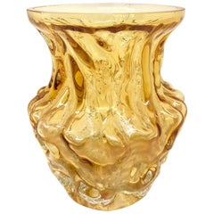 Amber Glass Vase Wave Pattern by Ingrid Glass, Germany, 1970s