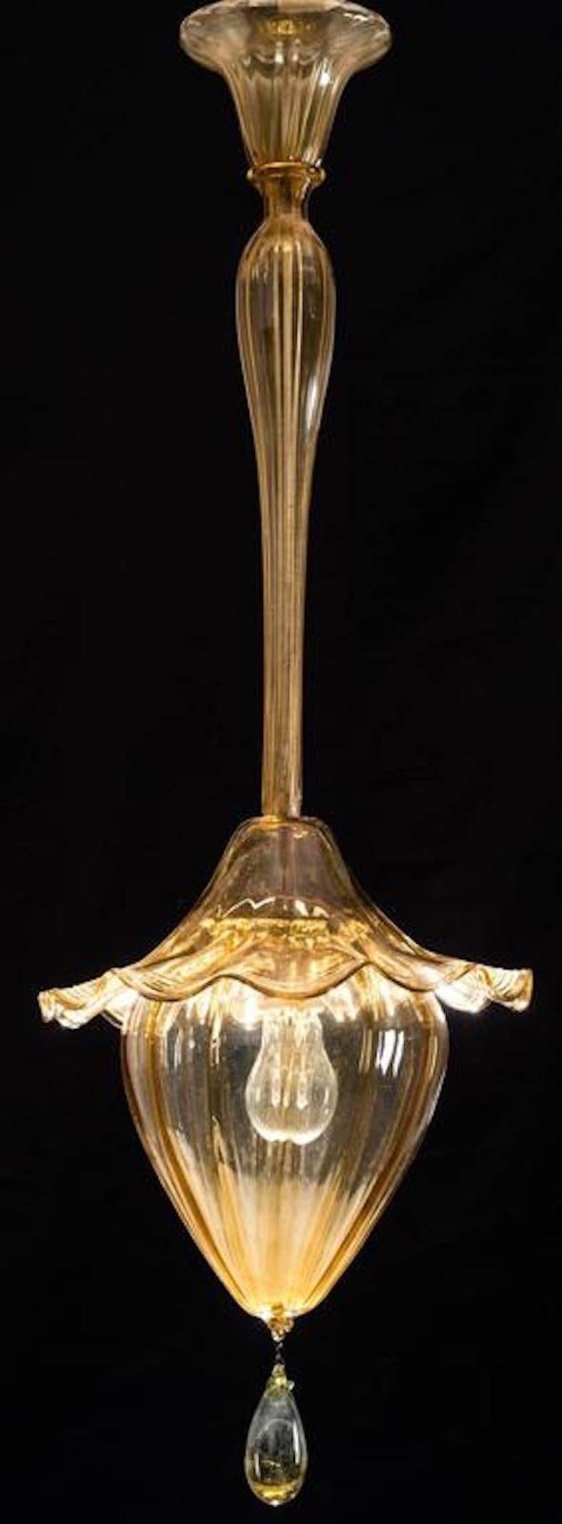 Amber Glass Venetian Lantern, Murano, 1940s For Sale 1