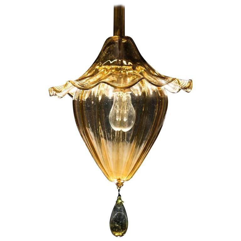 Amber Glass Venetian Lantern, Murano, 1940s For Sale