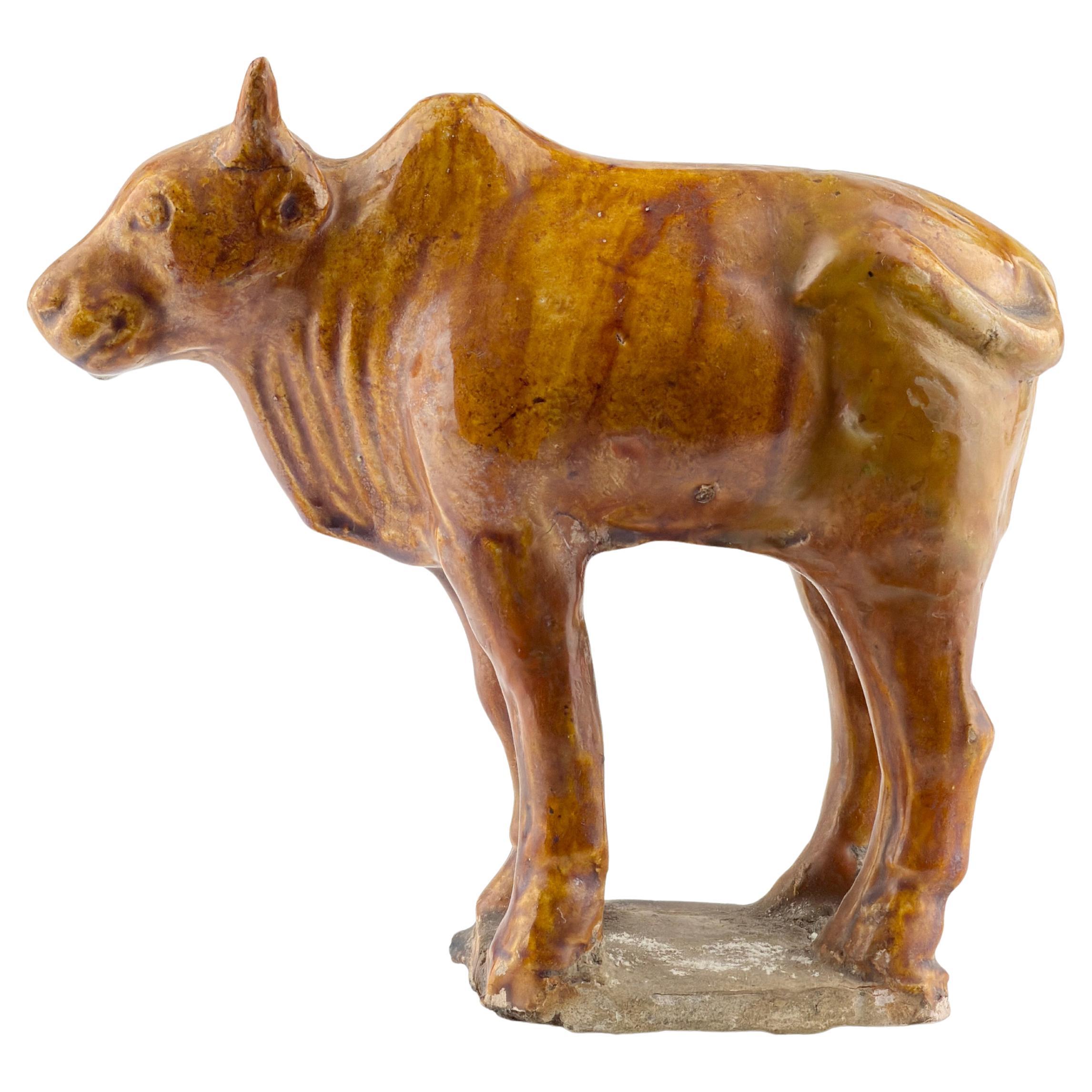 Amber-Glazed Sacred Bull Pottery Figure For Sale
