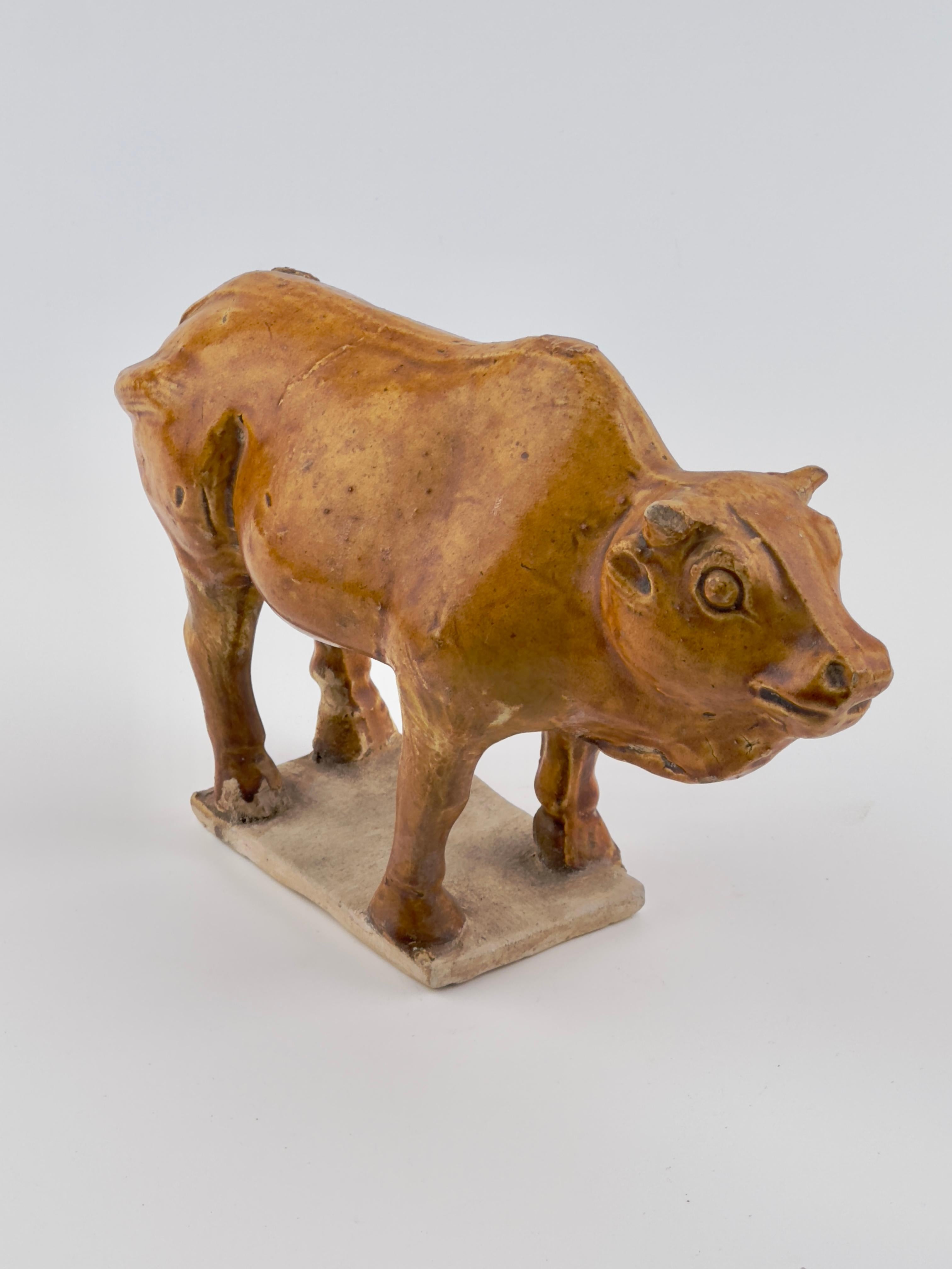 Amber-Glazed Pottery Figure of Sacred Bull, Tang-Liao Dynasty (7-12th Century) For Sale 7