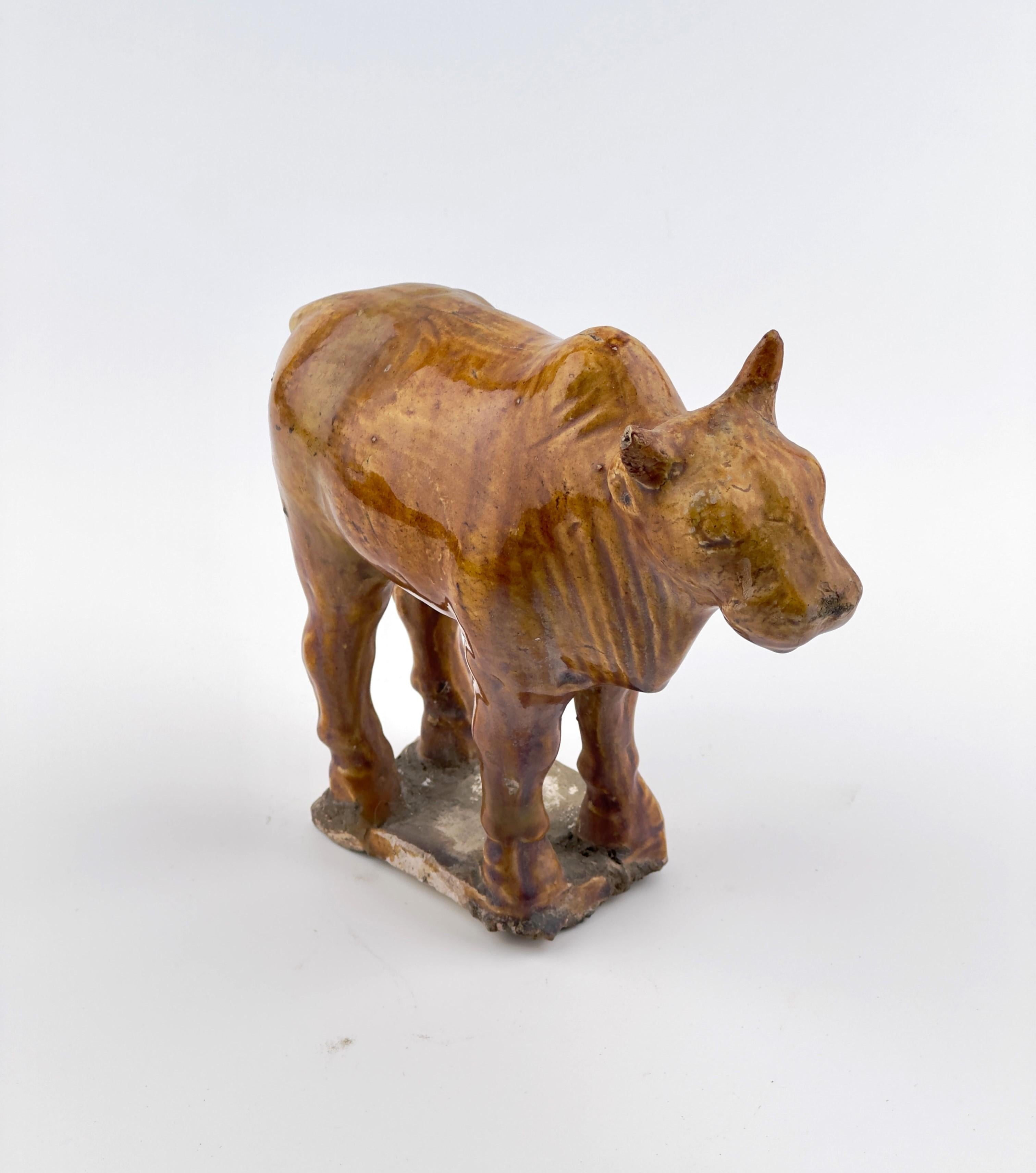 18th Century and Earlier Amber-Glazed Pottery Figure Of Sacred Bull, Tang-Liao Dynasty (7-12th Century) For Sale