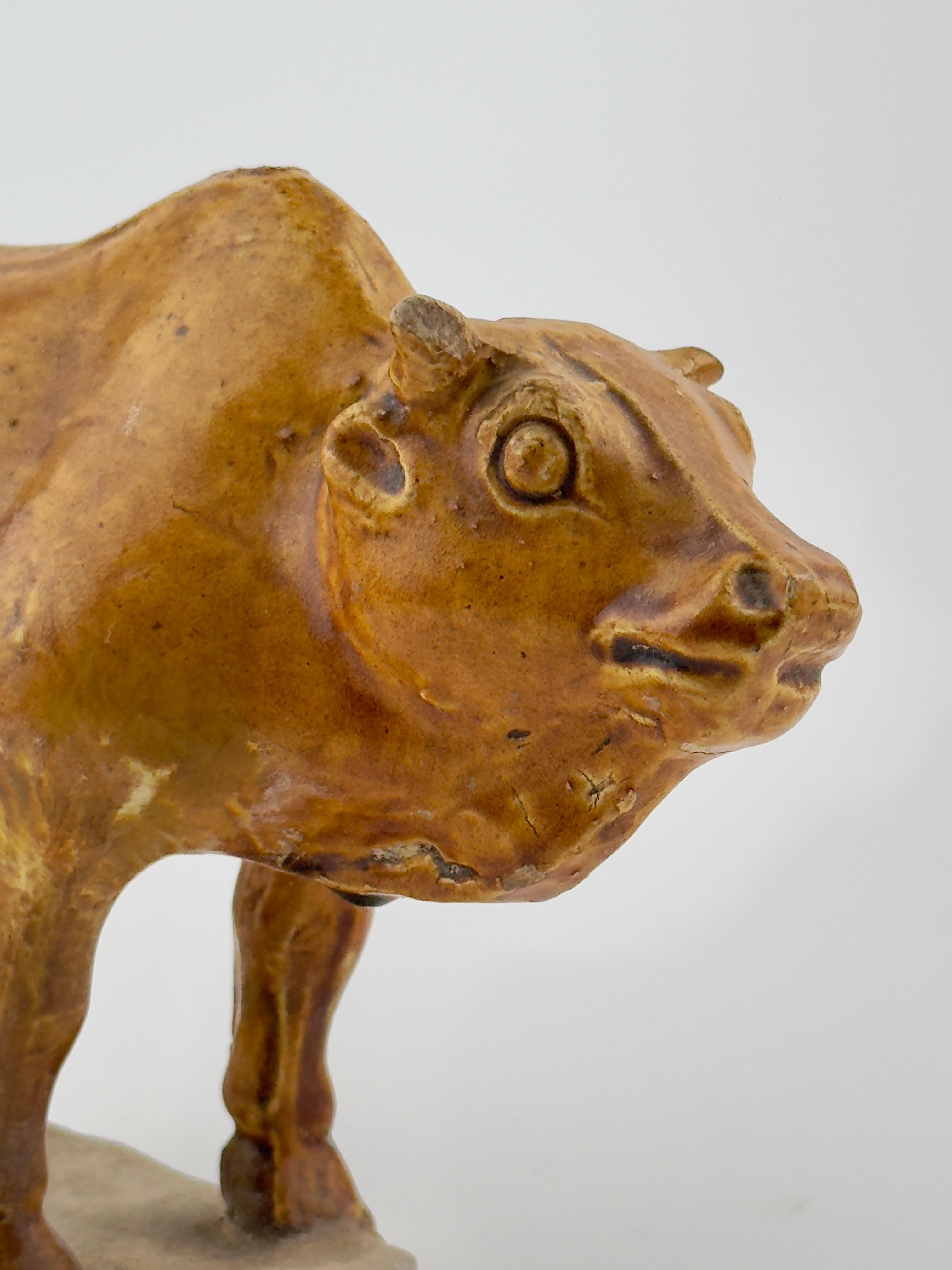 Amber-Glazed Pottery Figure of Sacred Bull, Tang-Liao Dynasty (7-12th Century) For Sale 3