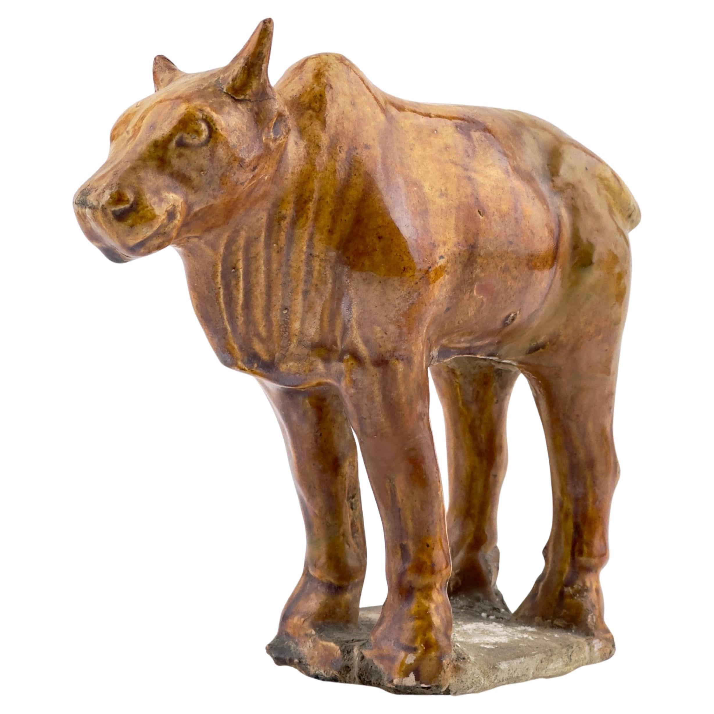 Amber-Glazed Pottery Figure Of Sacred Bull, Tang-Liao Dynasty (7-12th Century) For Sale