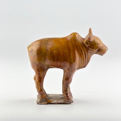 Amber-Glazed Bull Pottery Figure