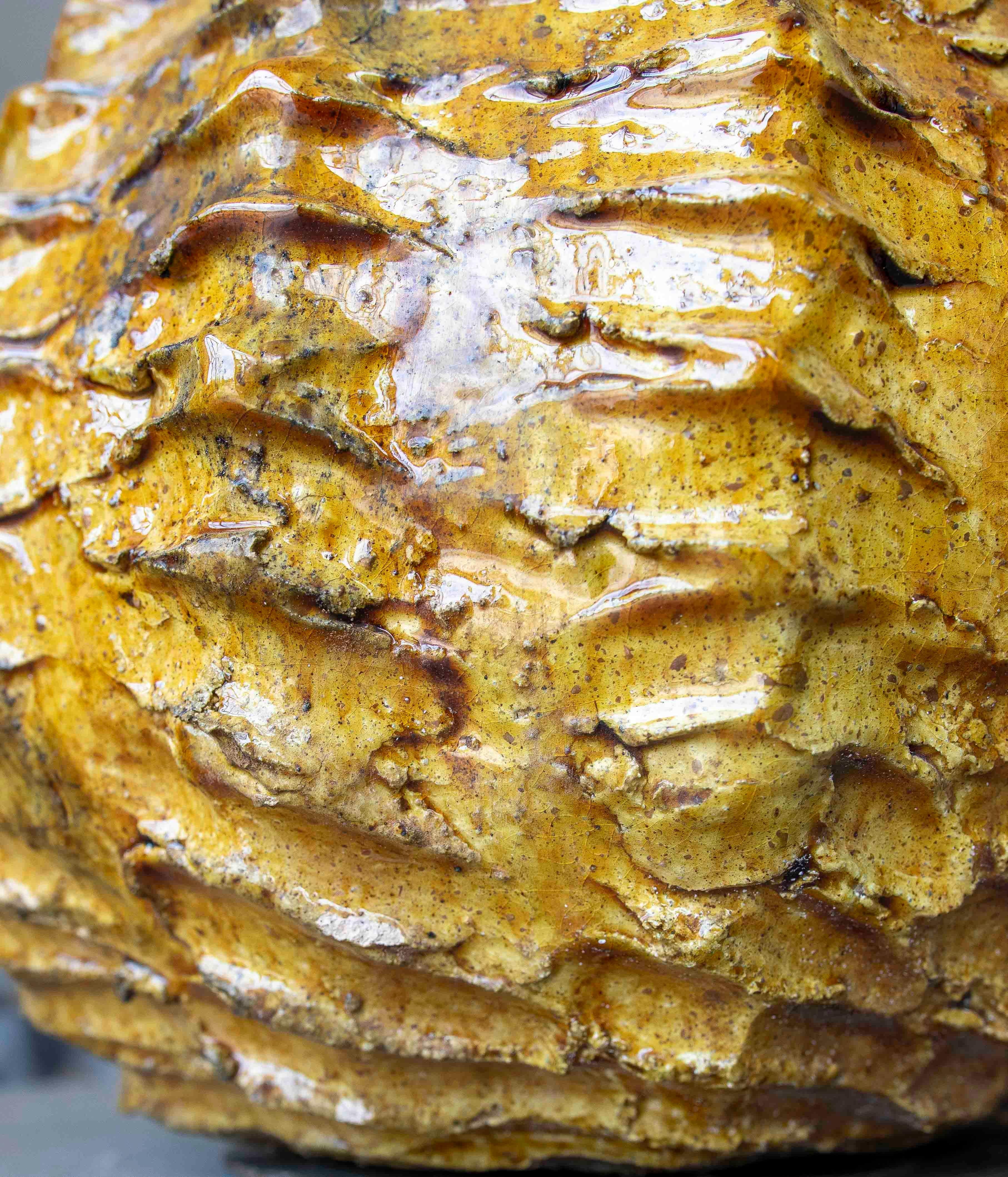 Amber Glazed Sculptural Vase with Organic Texture For Sale 5