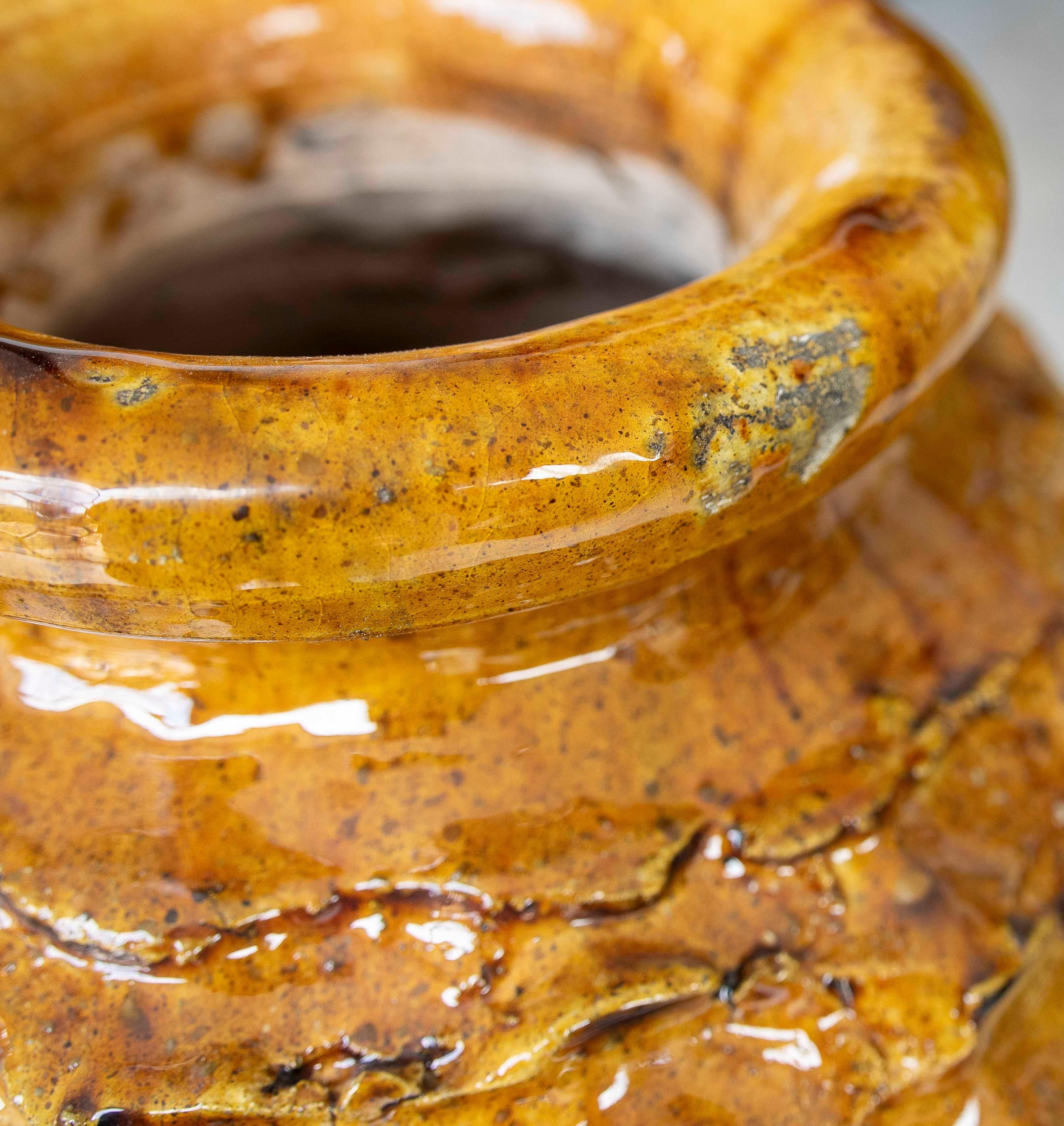 Amber Glazed Sculptural Vase with Organic Texture For Sale 6