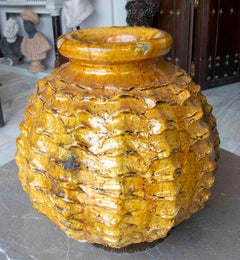 Amber Glazed Sculptural Vase with Organic Texture