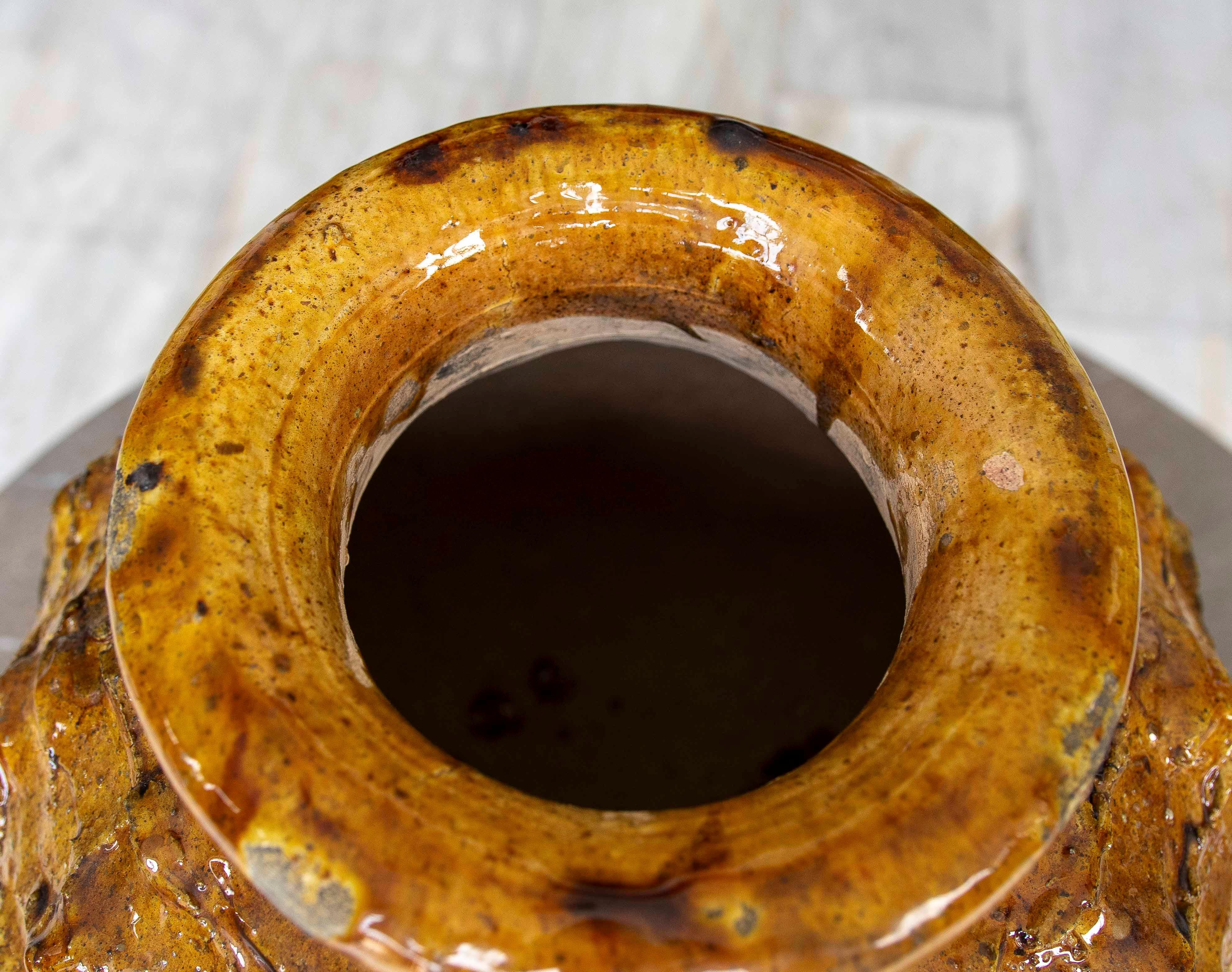 Amber Glazed Sculptural Vase with Organic Texture For Sale 3