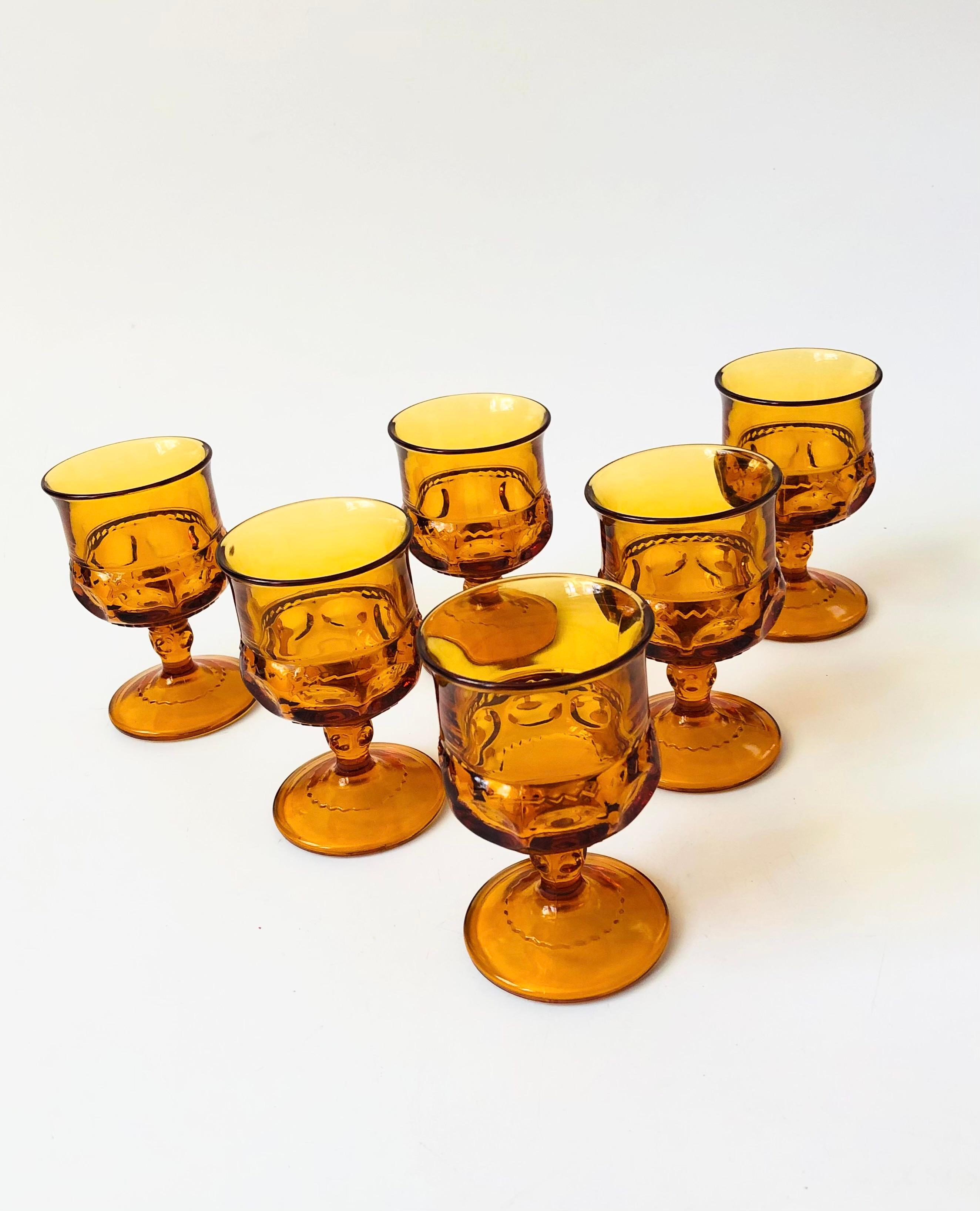 Bohemian Amber Goblets - Kings Crown by Indiana Glass - Set of 6