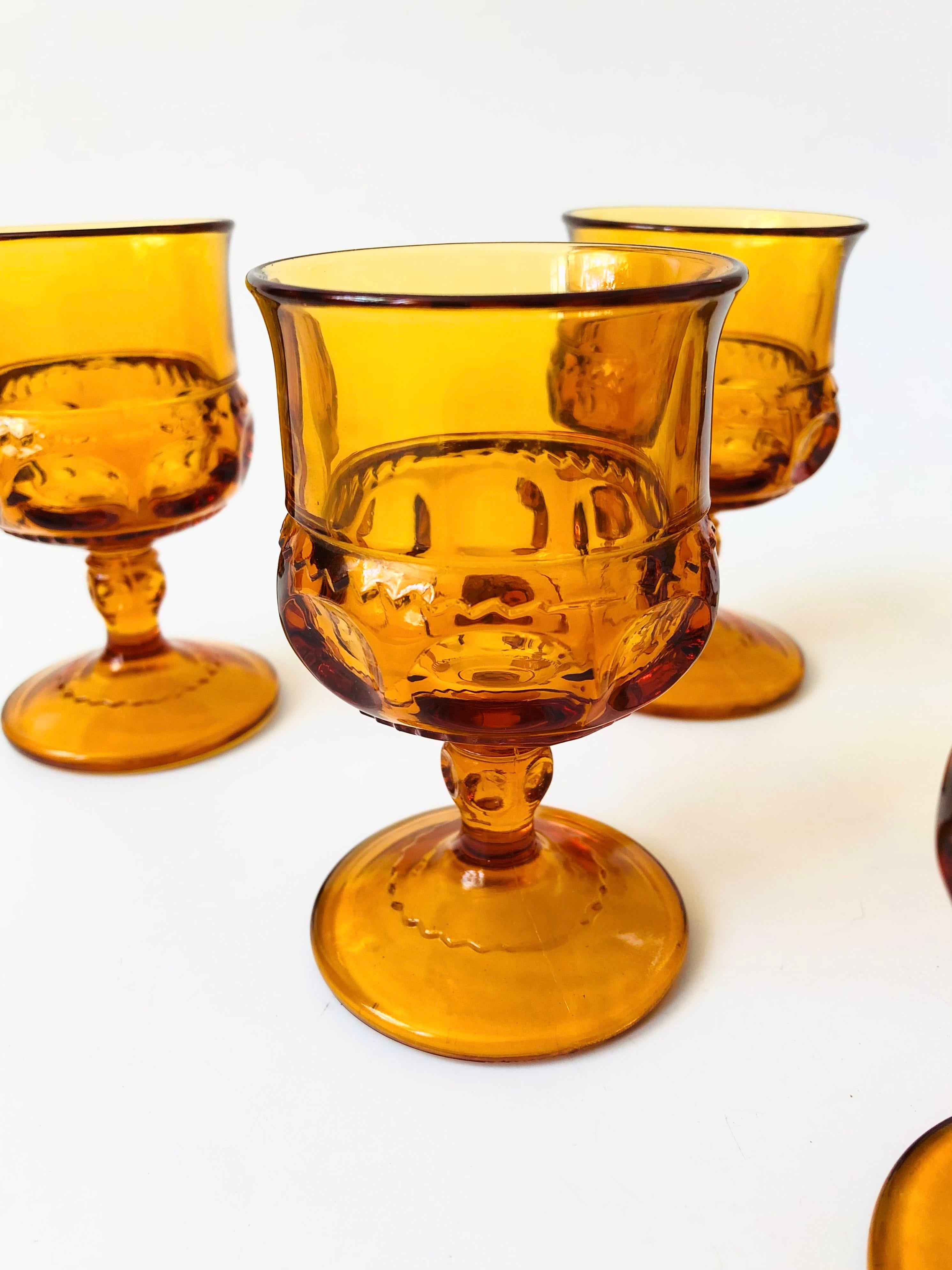 Amber Goblets - Kings Crown by Indiana Glass - Set of 6 In Good Condition In Vallejo, CA