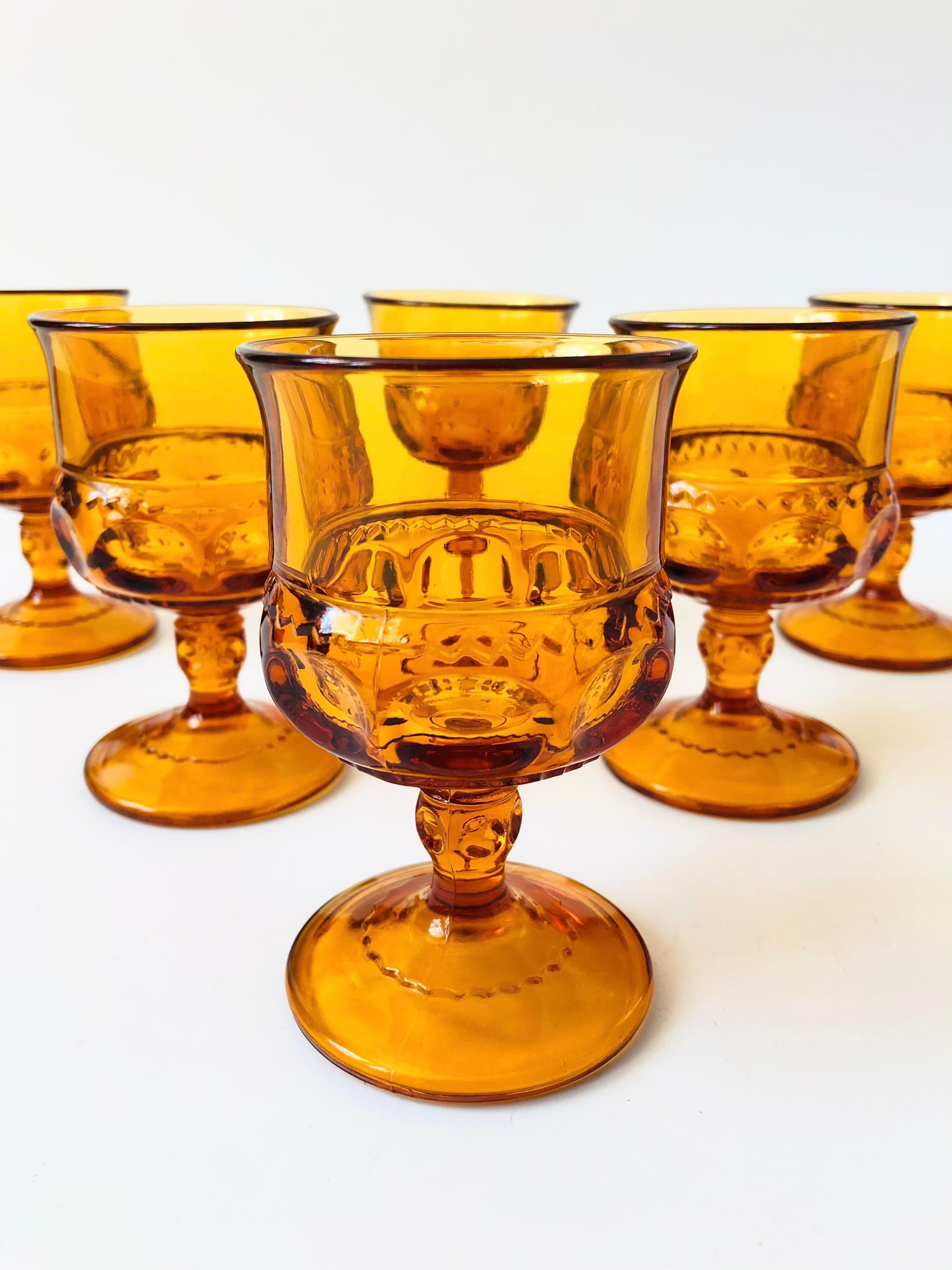 20th Century Amber Goblets - Kings Crown by Indiana Glass - Set of 6