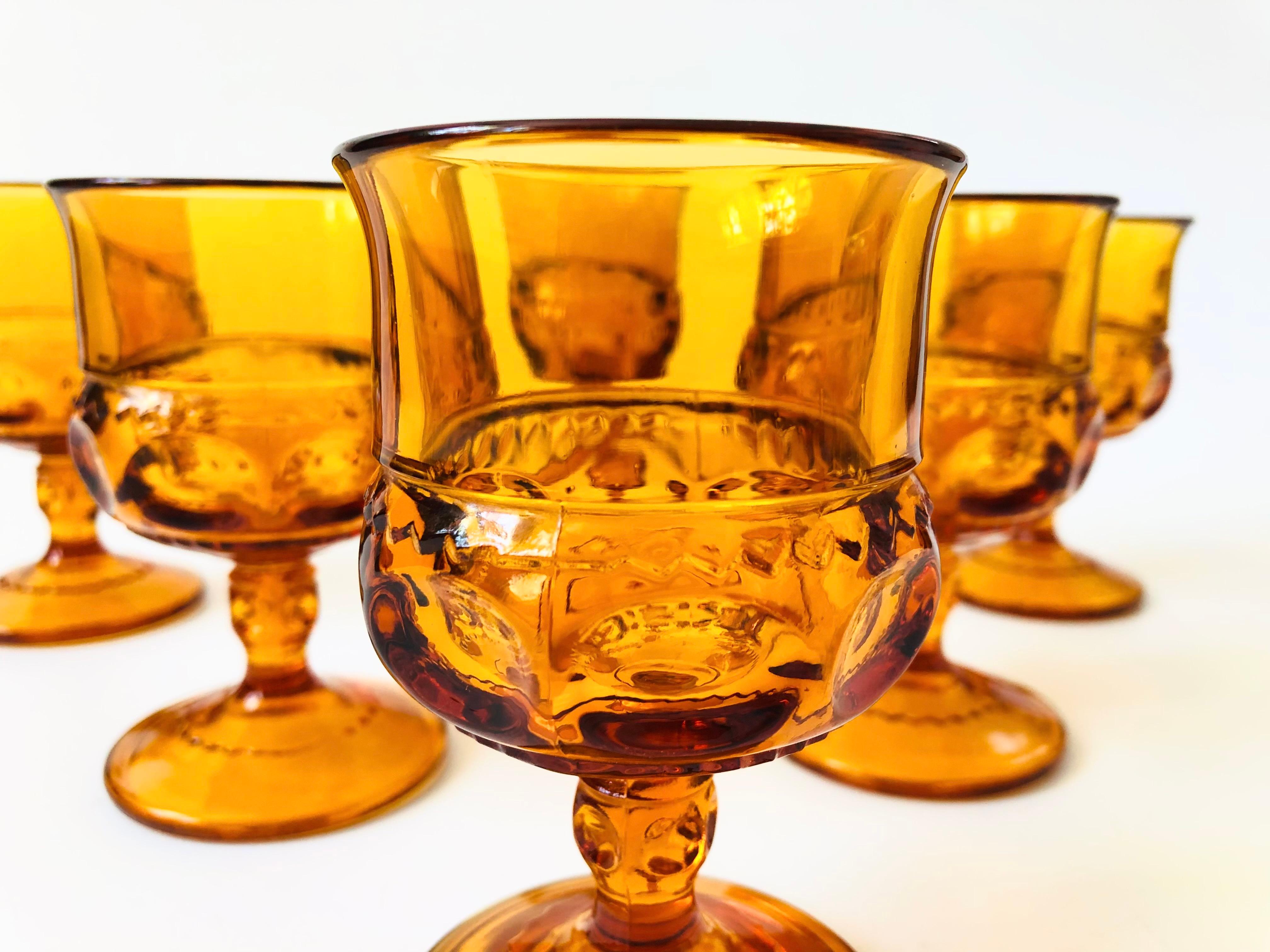 Amber Goblets - Kings Crown by Indiana Glass - Set of 6 2