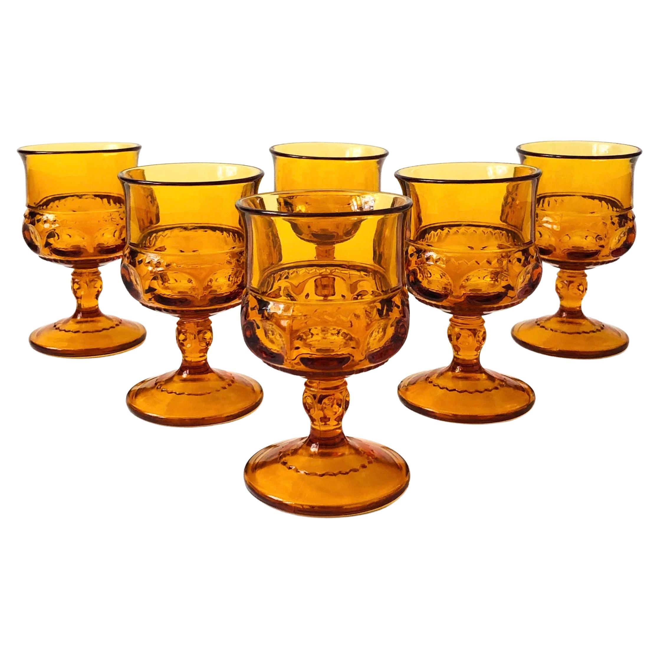 Amber Goblets - Kings Crown by Indiana Glass - Set of 6