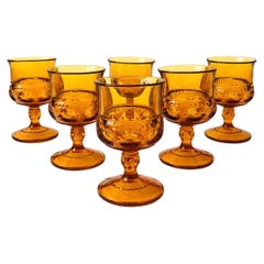 Retro Amber Goblets - Kings Crown by Indiana Glass - Set of 6