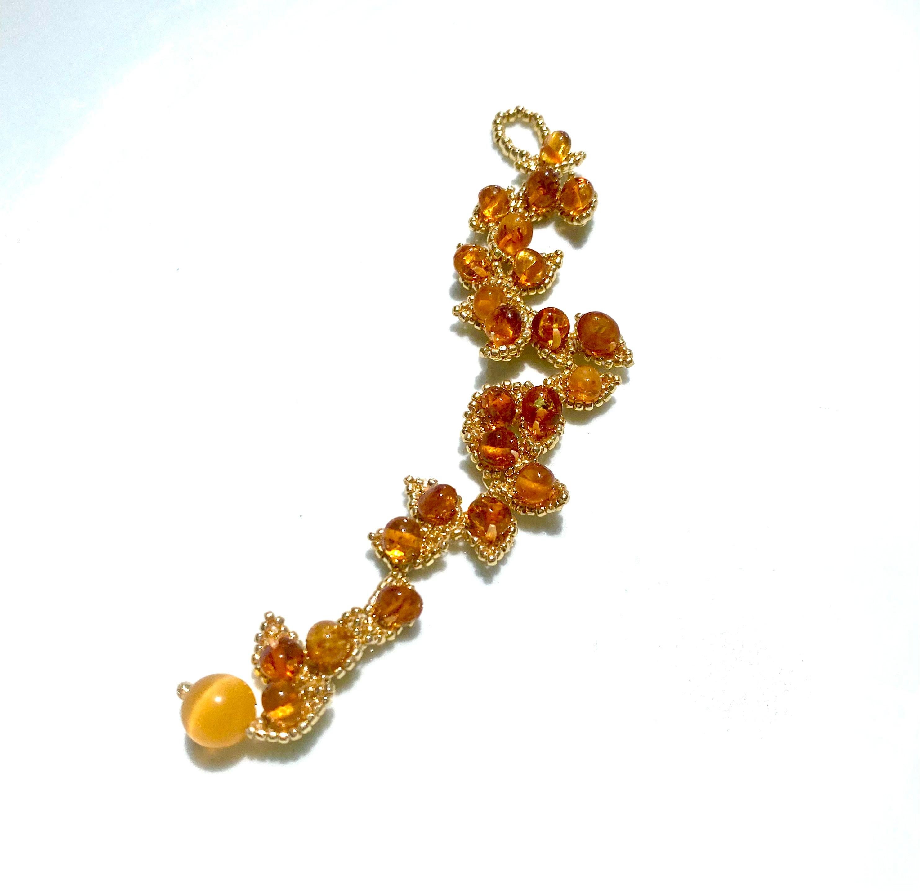 Artist Amber & Gold Leaves Bracelet For Sale