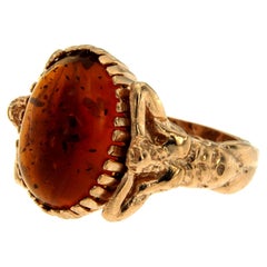 Anillo Unisex Cúpula Corporal Escultural de Oro Ámbar