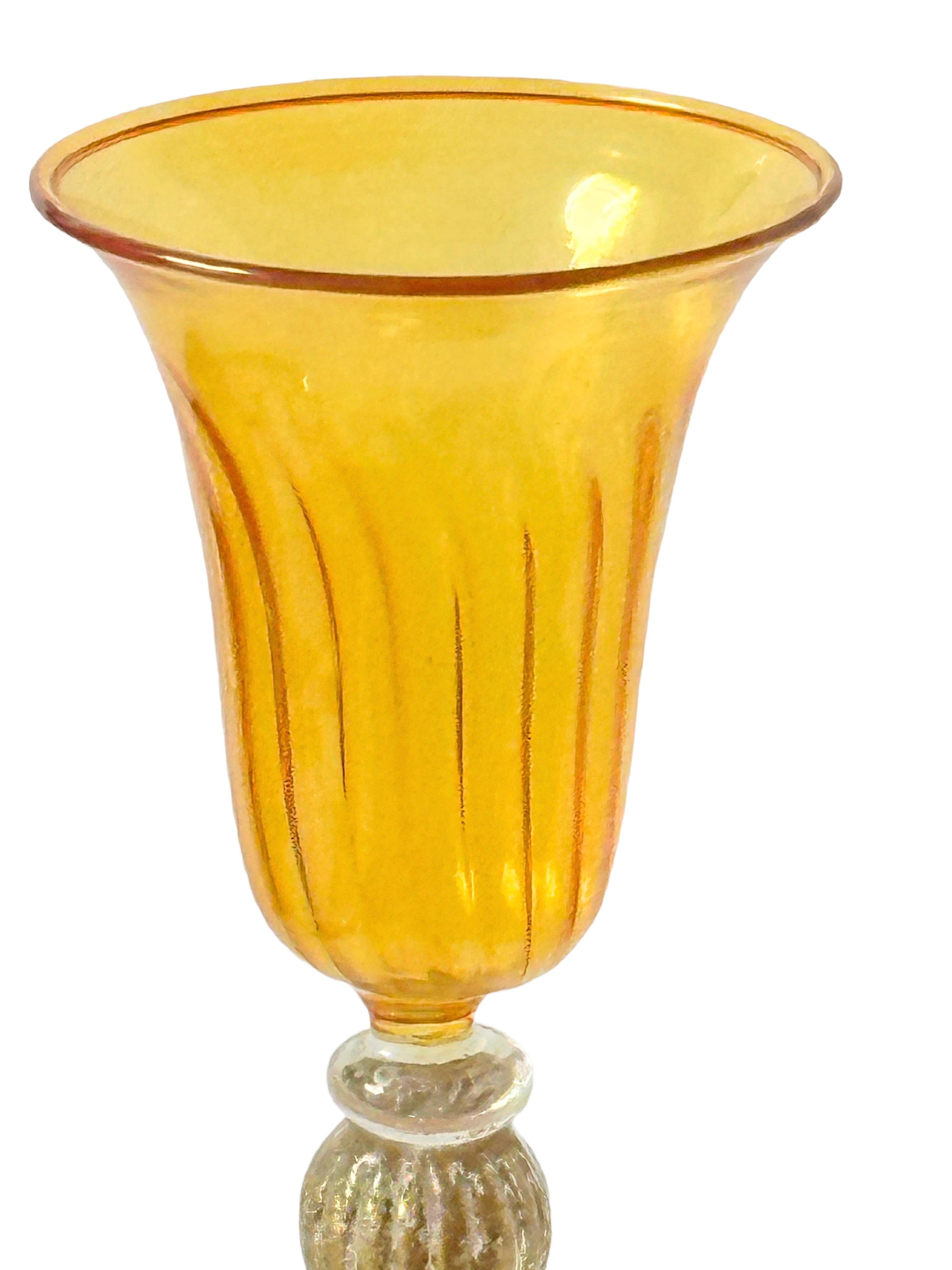 20th Century Amber & Gold Stardust Salviati Murano Glass Liqueur Goblet, Vintage Italy  For Sale