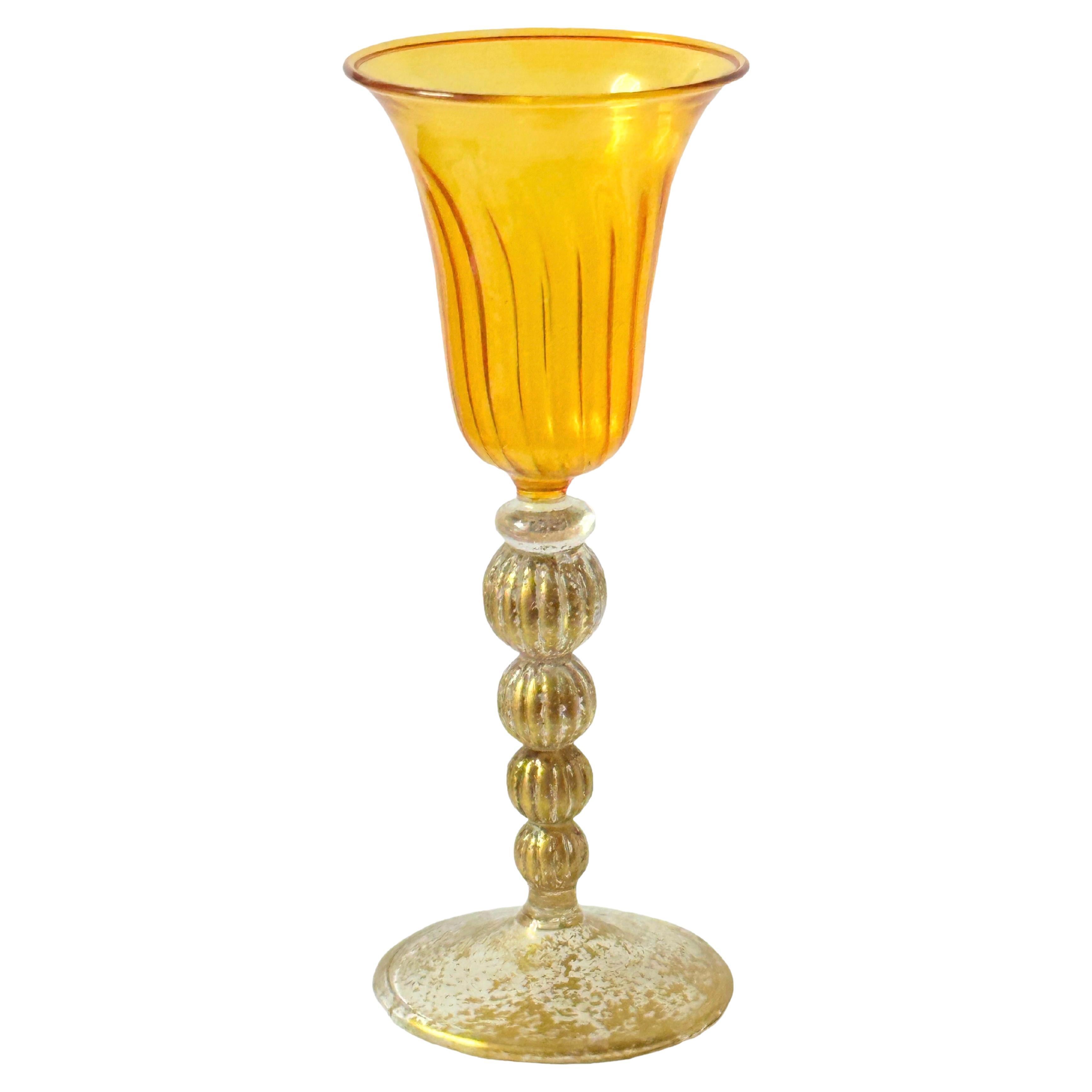 Amber & Gold Stardust Salviati Murano Glass Liqueur Goblet, Vintage Italy  For Sale