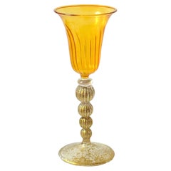 Amber & Gold Stardust Salviati Murano Glass Liqueur Goblet, Antique Italy 