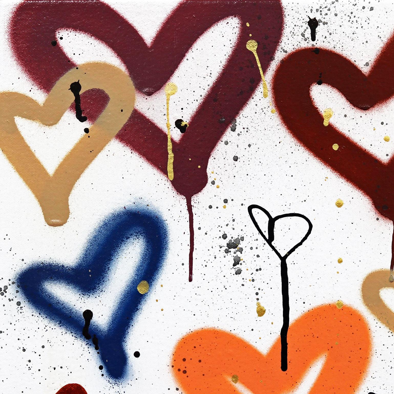Boy Crush - Graffiti Street Art Cuori Arancione Blu Originale su tela Goldhammer in vendita 1