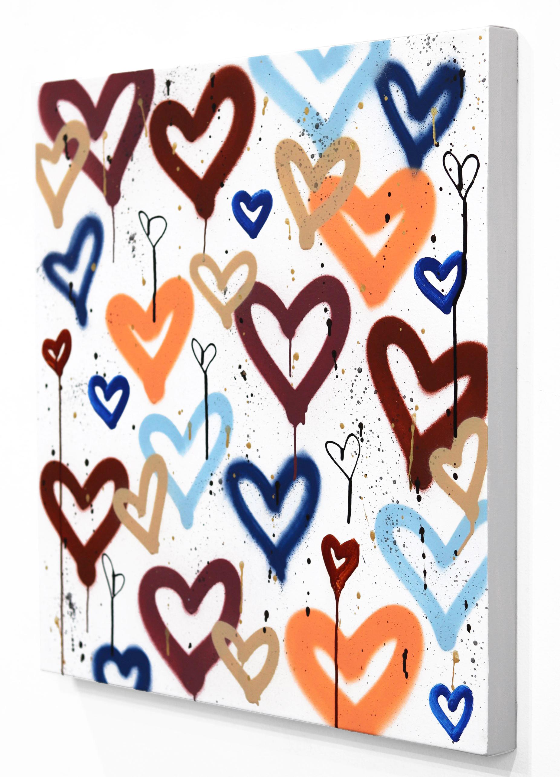 Boy Crush - Graffiti Street Art Cuori Arancione Blu Originale su tela Goldhammer in vendita 2