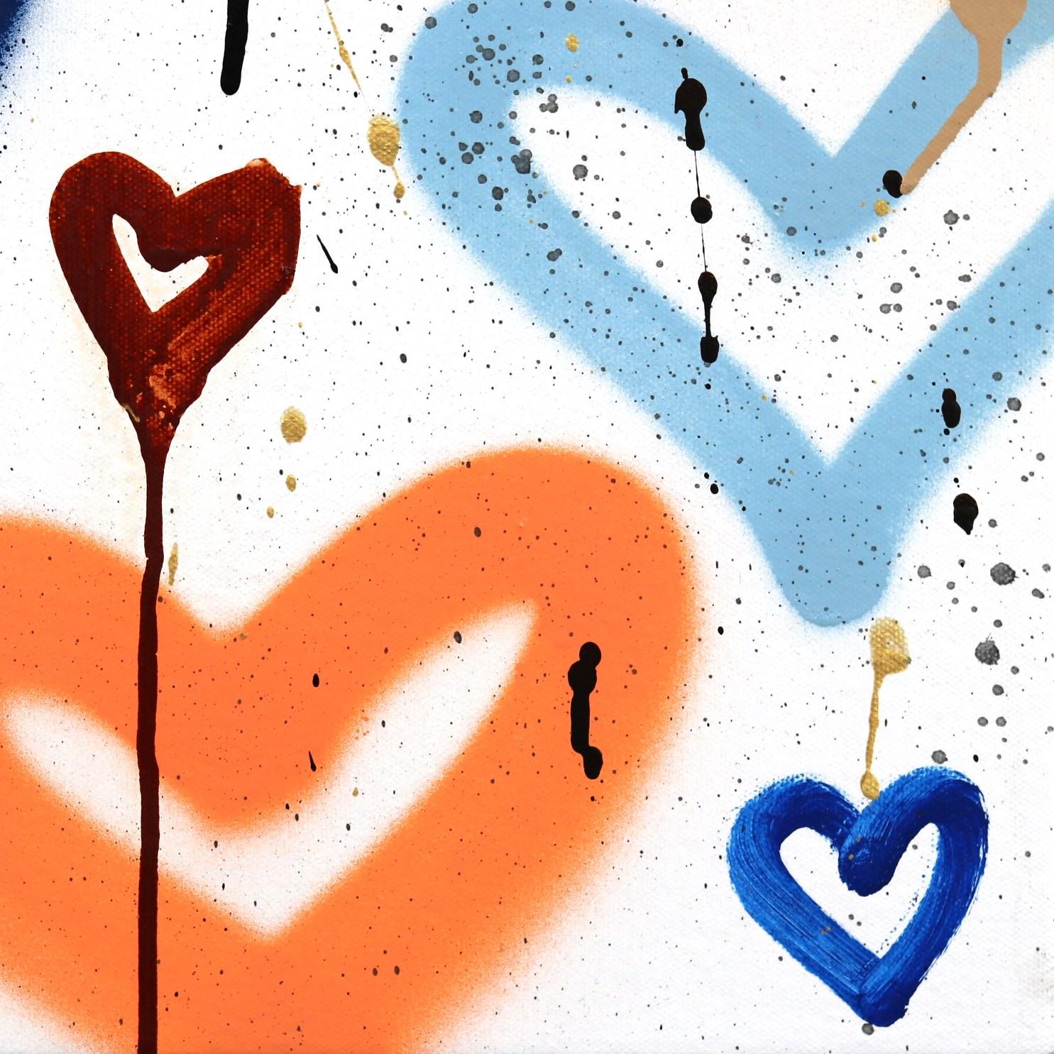 Boy Crush - Graffiti Street Art Cuori Arancione Blu Originale su tela Goldhammer in vendita 6