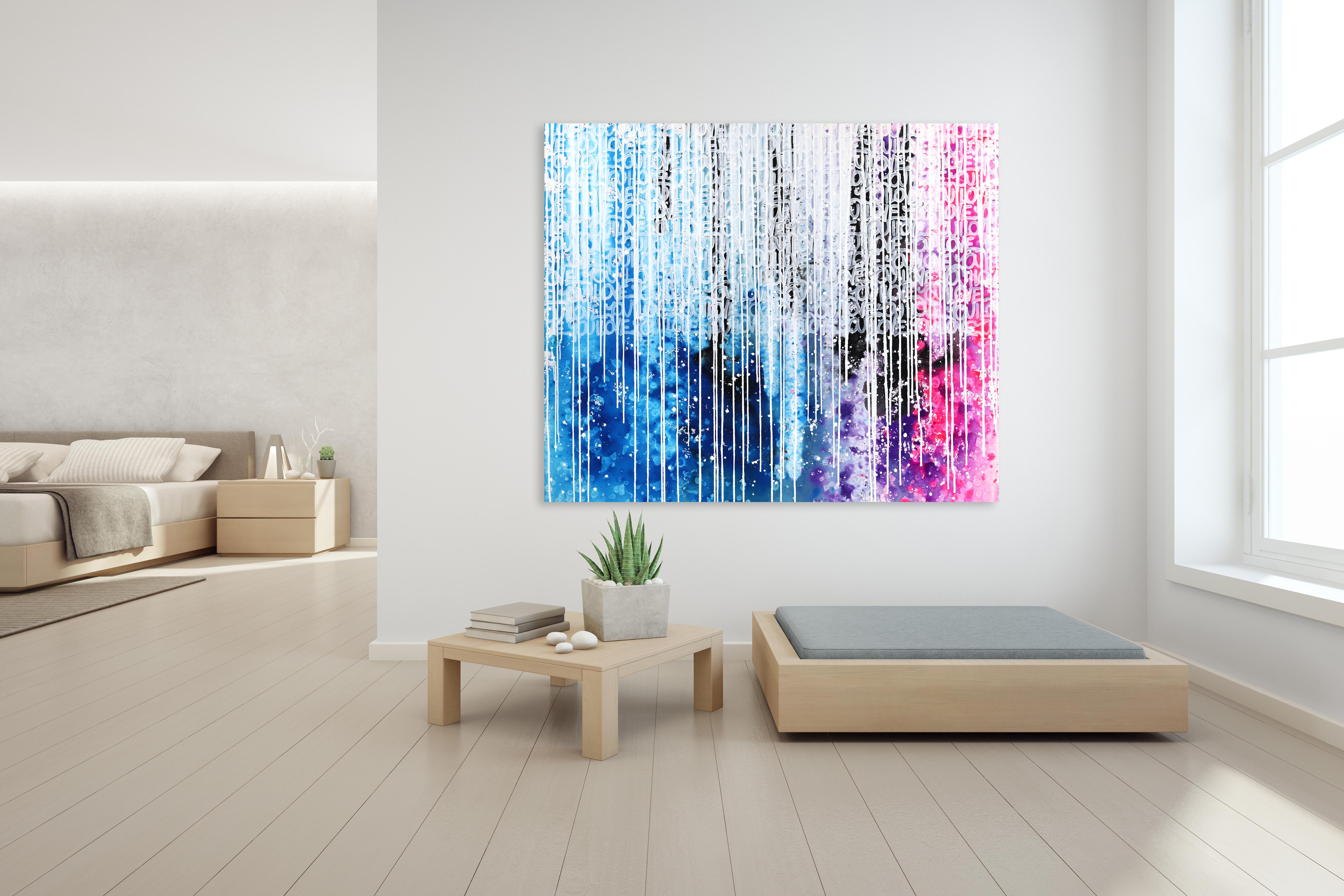 Energetic Flow - Large Oversized Blue Magenta Black White Ethereal Space Artwork - Abstract Mixed Media Art by Amber Goldhammer