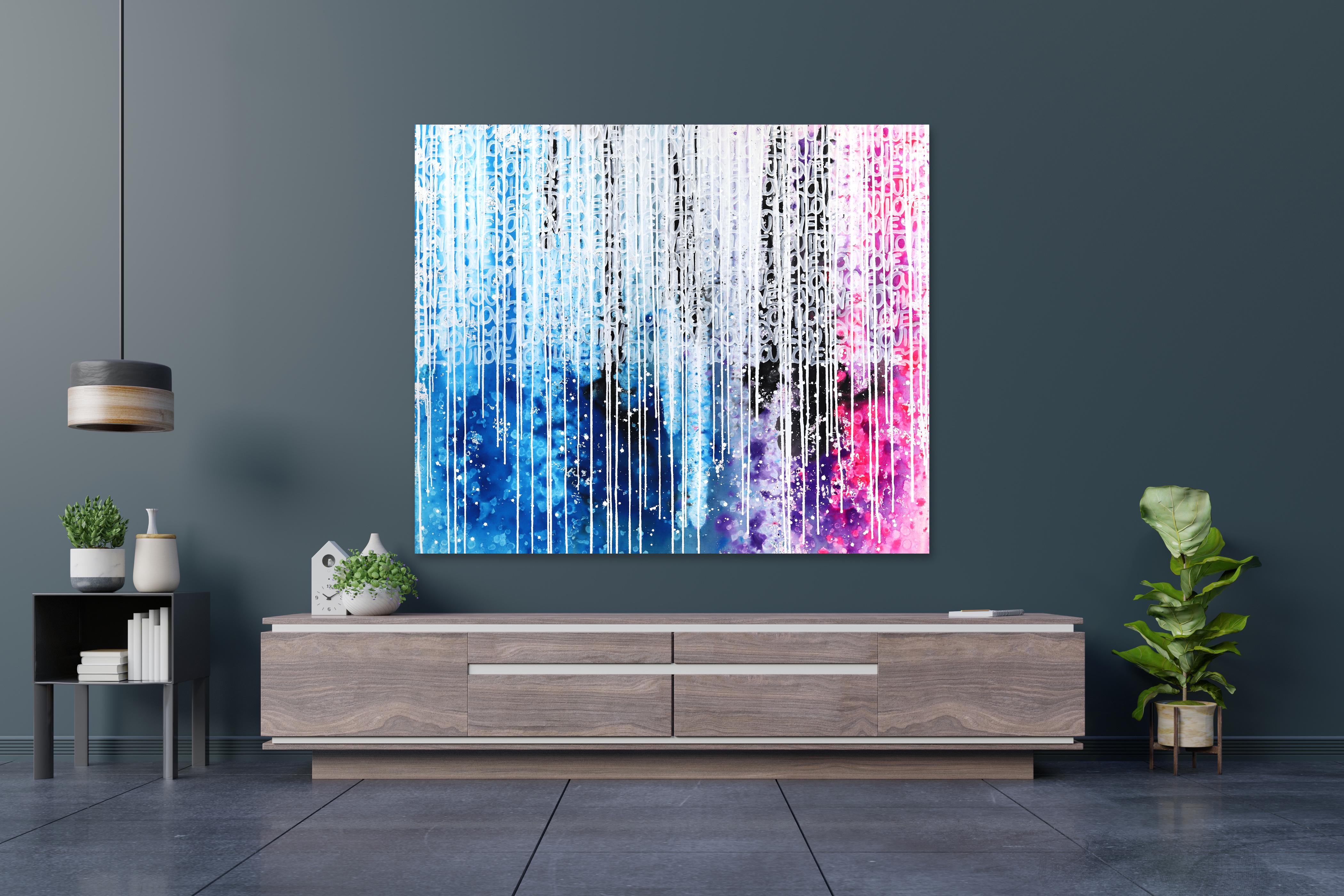 Energetic Flow - Large Oversized Blue Magenta Black White Ethereal Space Artwork For Sale 3
