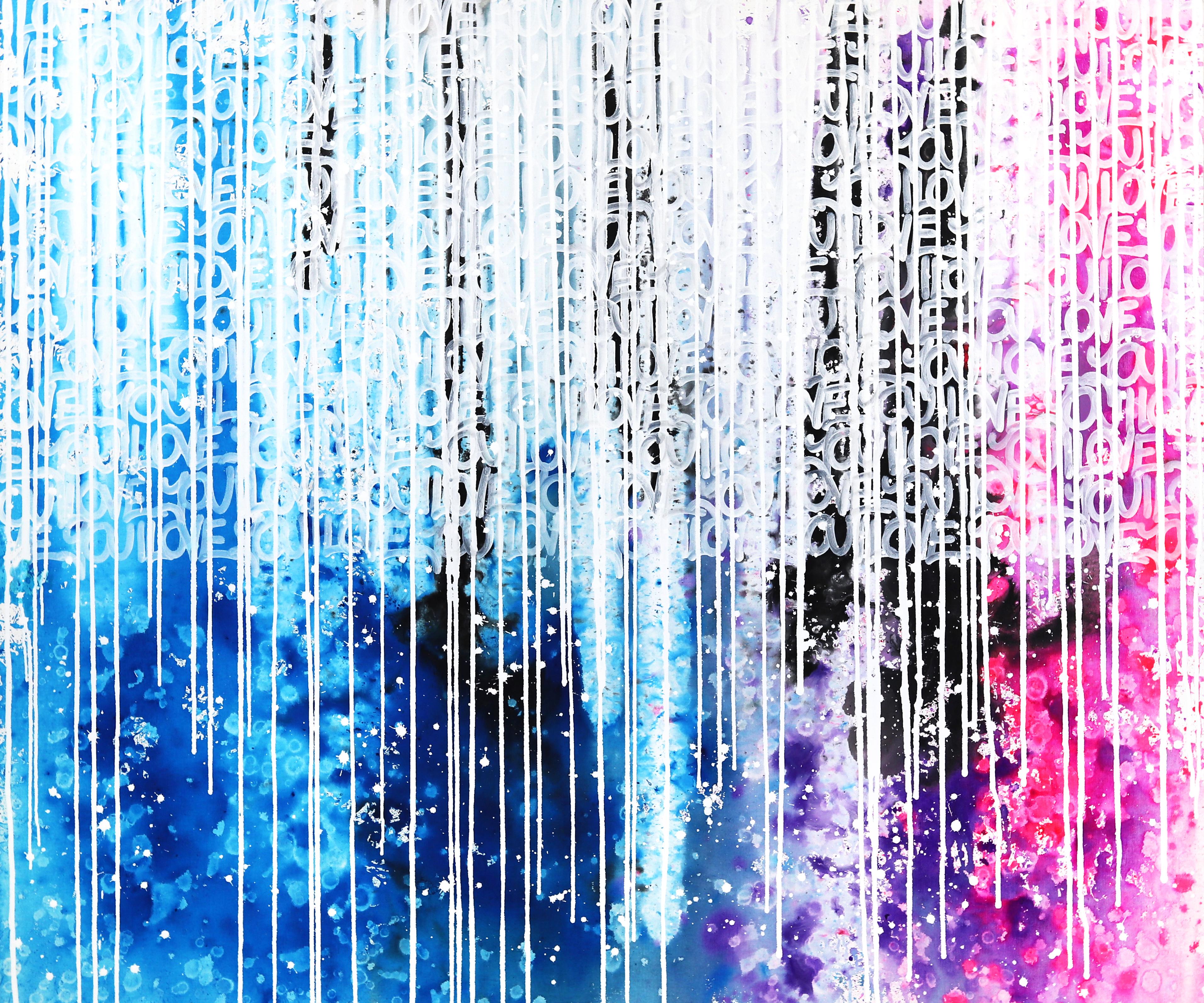 Energetic Flow - Large Oversized Blue Magenta Black White Ethereal Space Artwork - Mixed Media Art by Amber Goldhammer