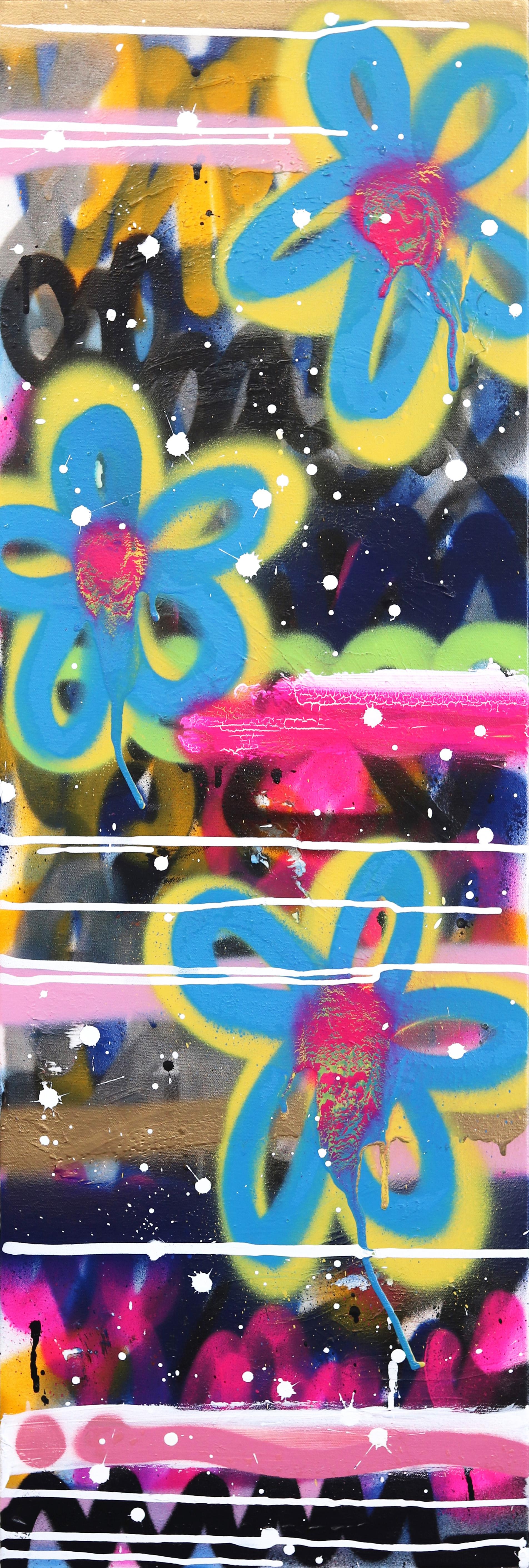 Amber Goldhammer Abstract Painting – Abendblumen – Originales farbenfrohes Urban Love Pop Street Art Graffiti-Gemälde
