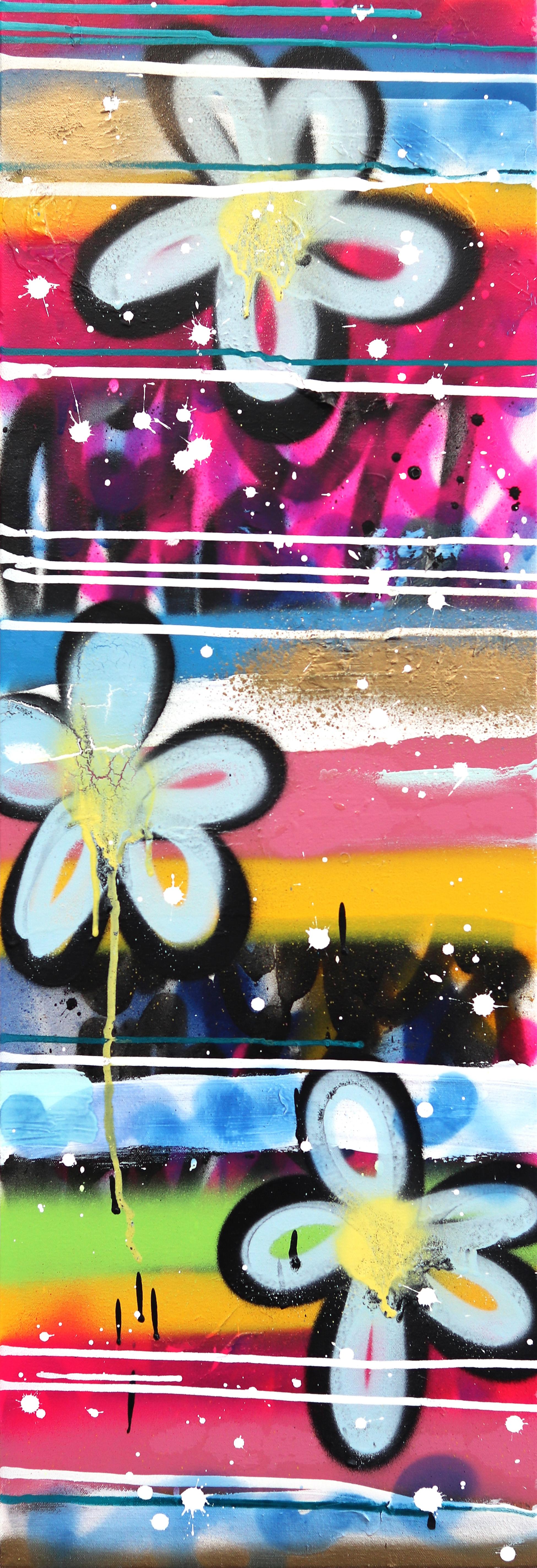 Amber Goldhammer Abstract Painting – Favorite Sunrise Walk – Original farbenfroher Urban Love Pop Street Art
