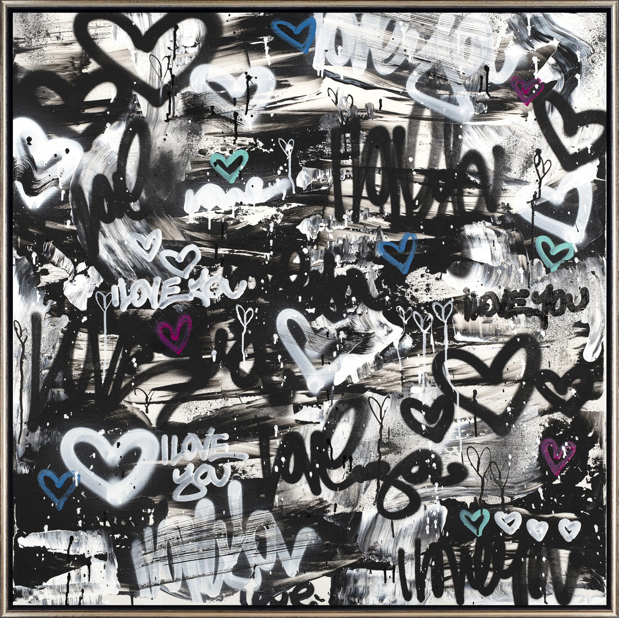 Amber Goldhammer Abstract Painting - "Flow Like The River" Black and White Graffiti Style Painting