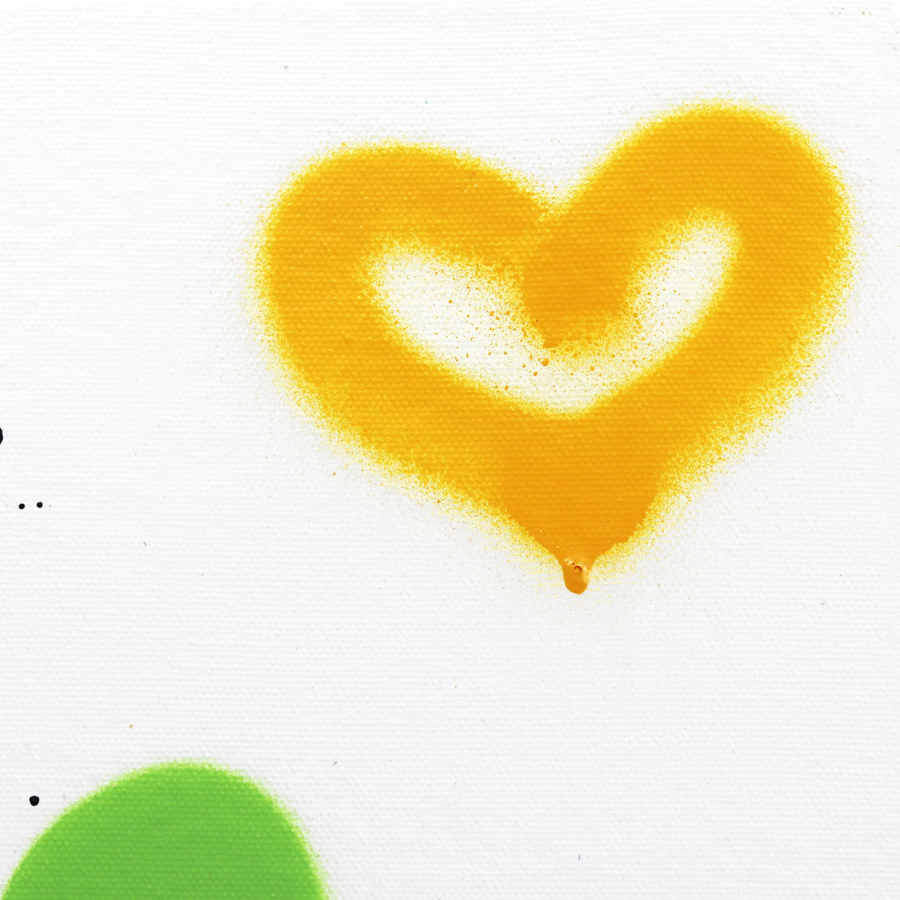 Golden Hearts - Minimalist Urban Street Art Graffiti Painting Playful Colorful - Yellow Abstract Painting by Amber Goldhammer