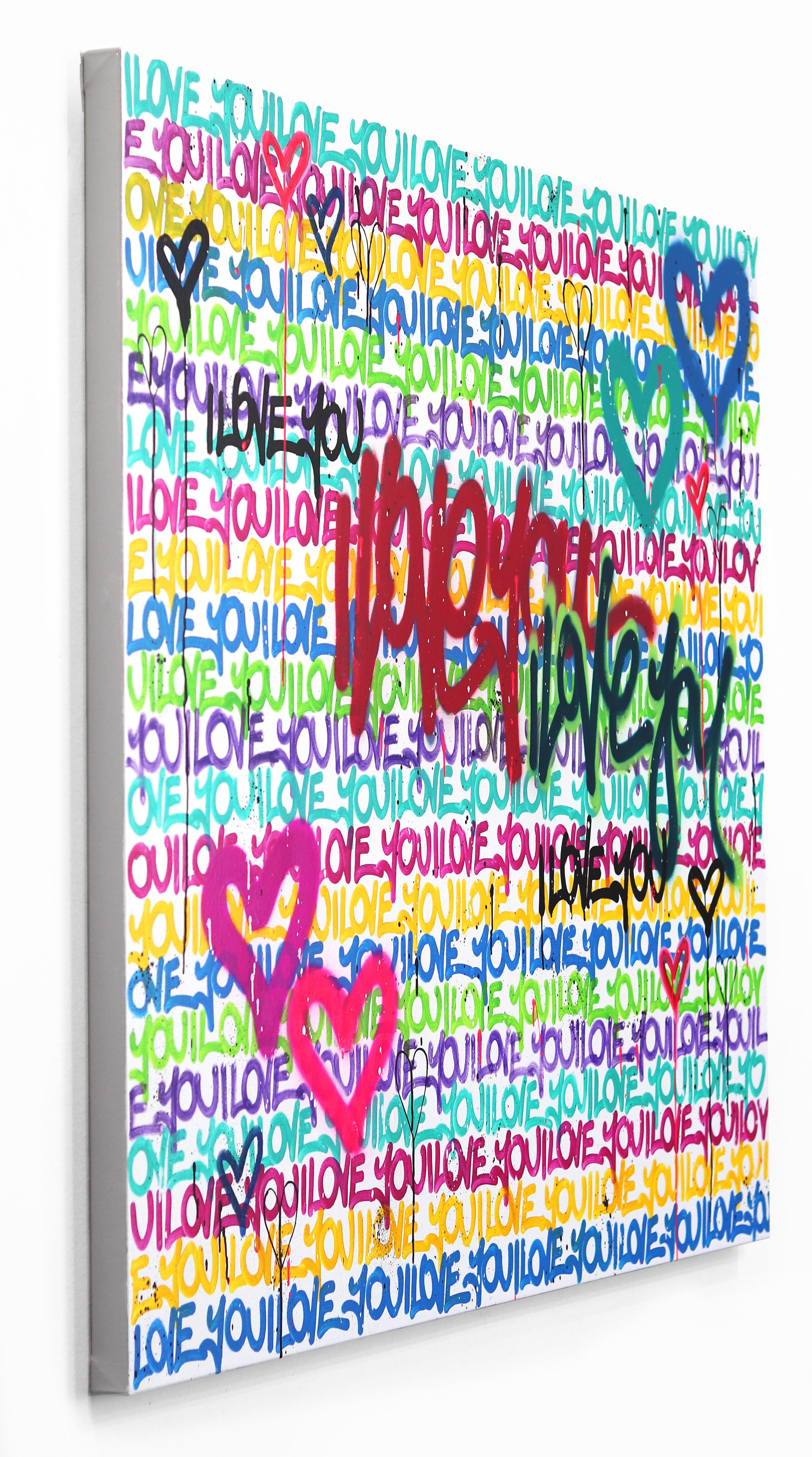 Happy and Giggily - Peinture originale colorée et ludique de graffitis positifs en vente 1