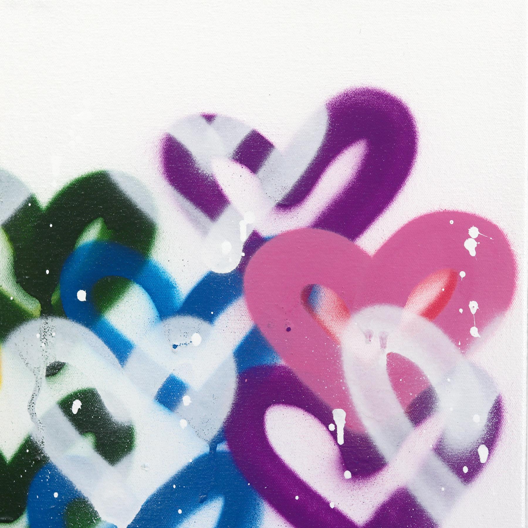 I Love Rainbows - Cuori colorati Pittura originale con graffiti su tela in vendita 1