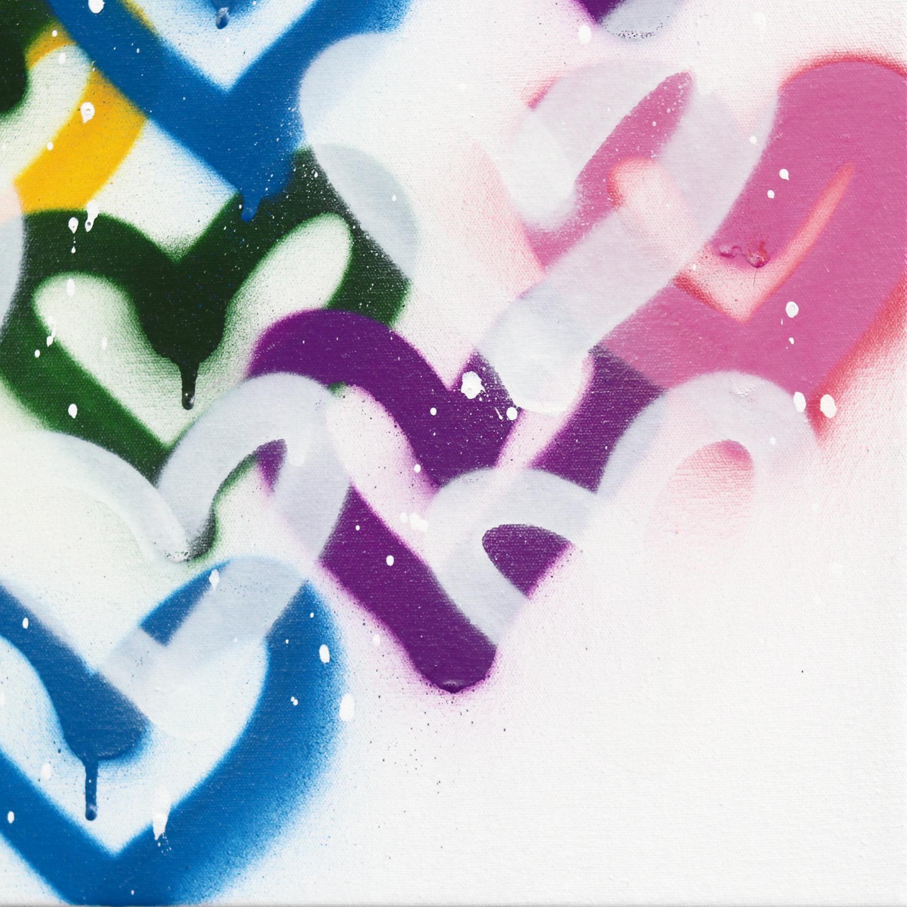 I Love Rainbows - Cuori colorati Pittura originale con graffiti su tela in vendita 5