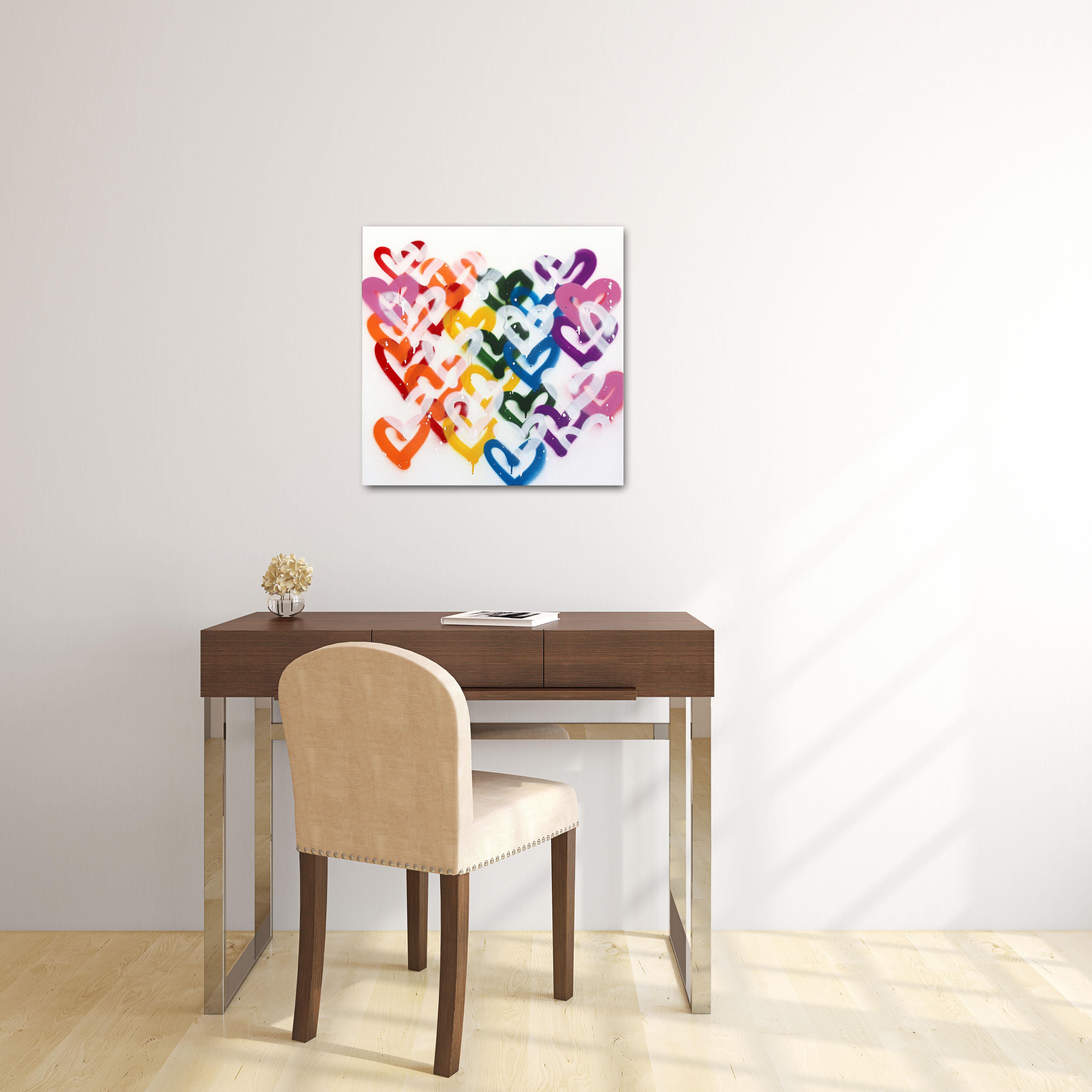 I Love Rainbows - Cuori colorati Pittura originale con graffiti su tela in vendita 6