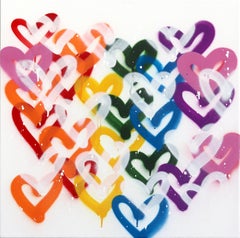 I Love Rainbows - Colorful Hearts Original Graffiti-Gemälde auf Leinwand