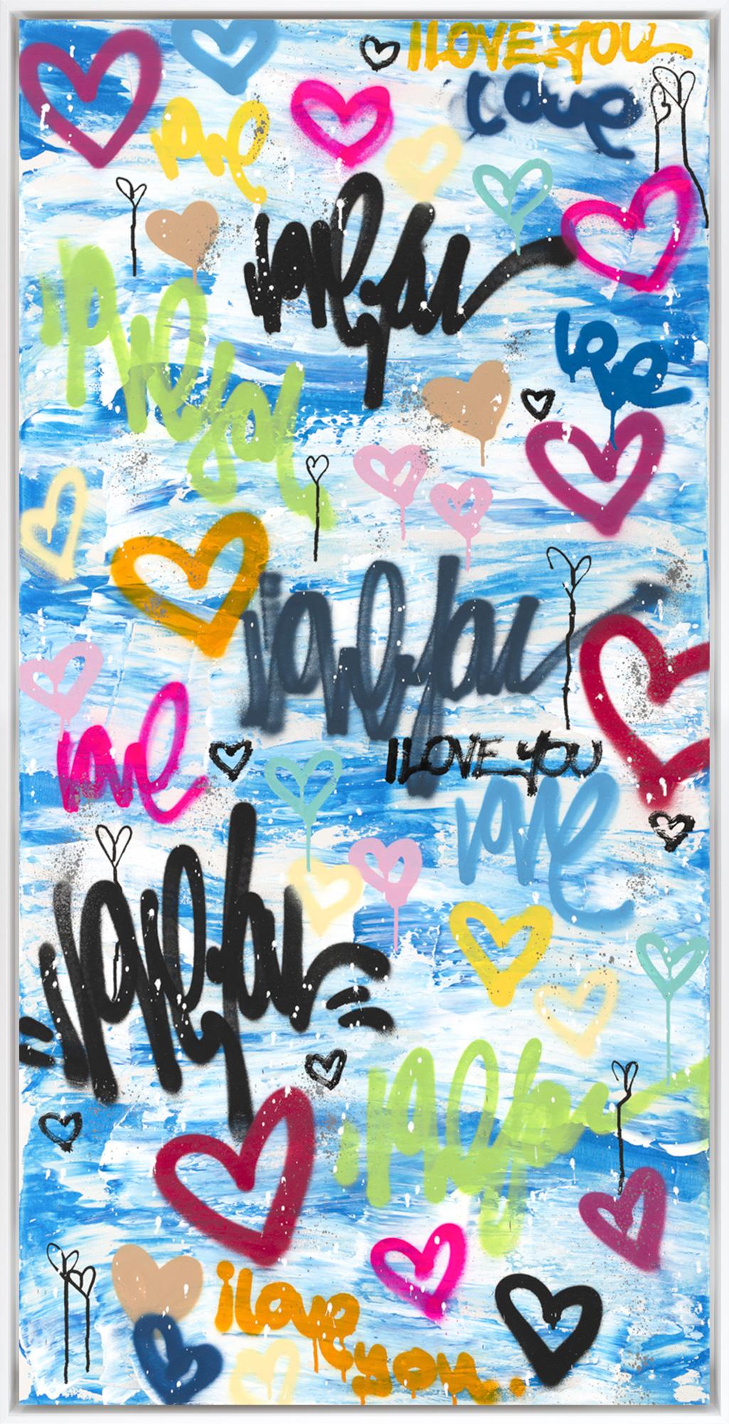 "Ideal Love Match" Contemporary Mixed Media Graffiti on Canvas Encadré  - Mixed Media Art de Amber Goldhammer