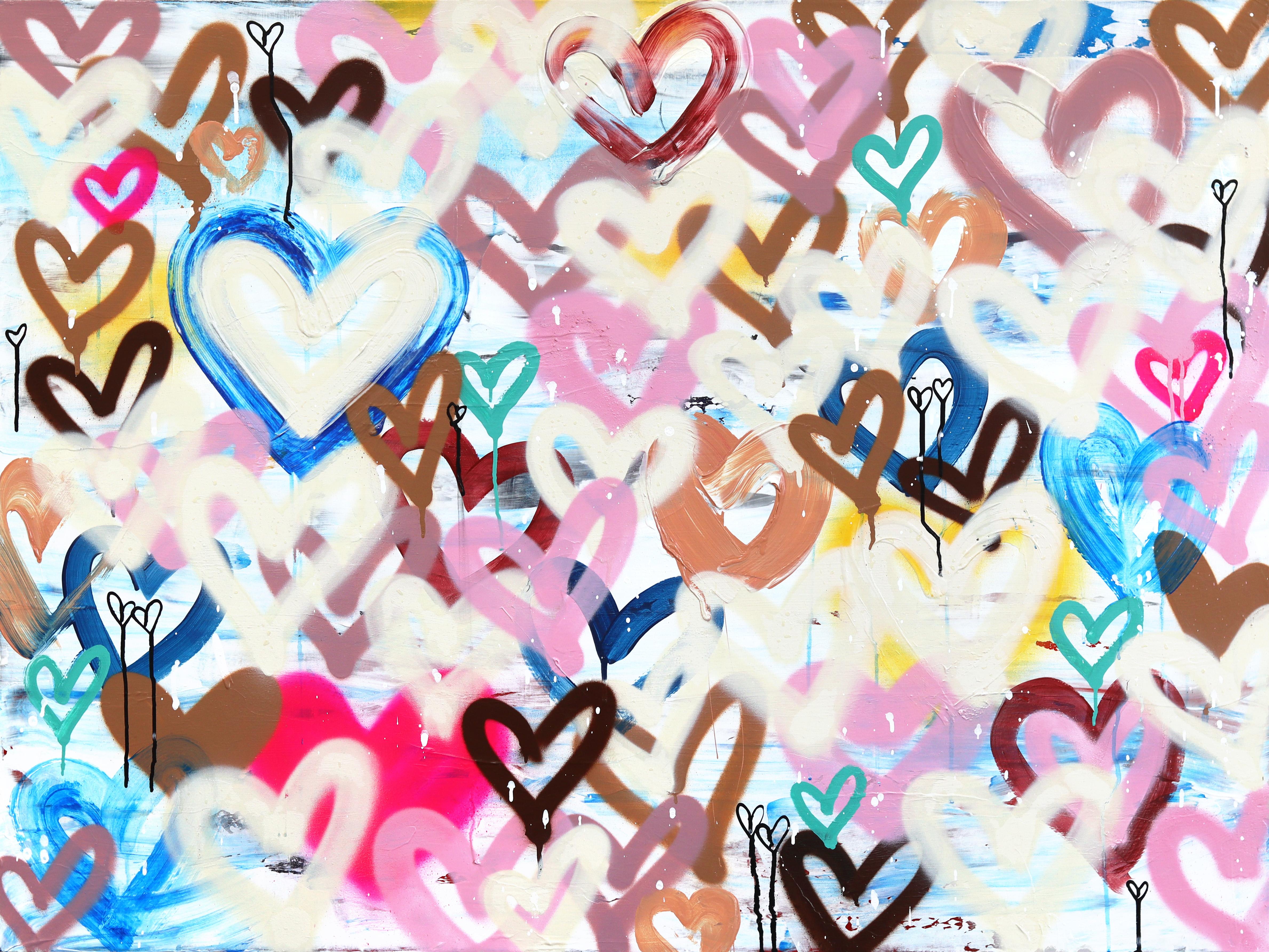 Innocent Heart Kisses - Abstract Colorful Mixed Media Graffiti Inspired Artwork - Mixed Media Art by Amber Goldhammer