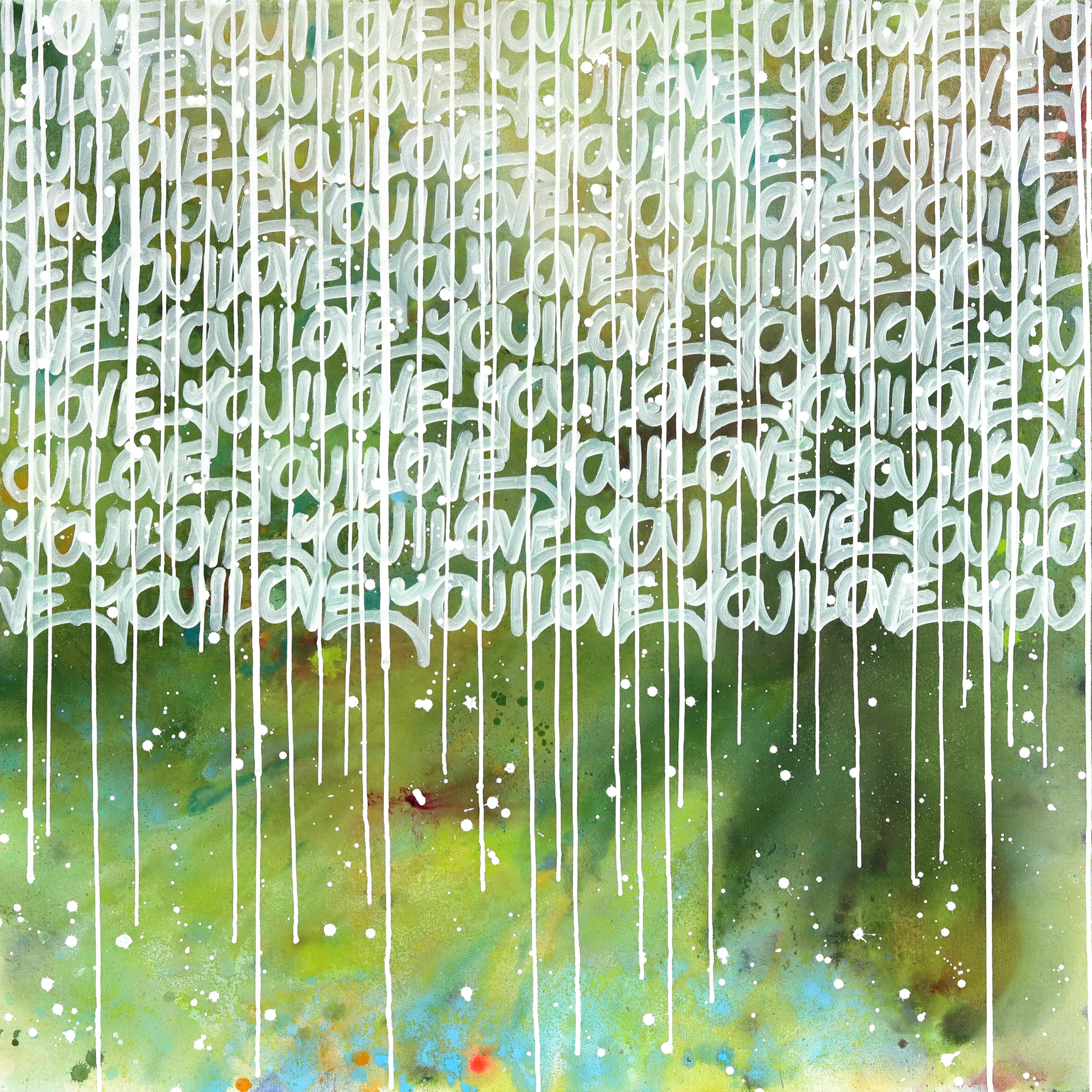 Into the Wilds - Œuvre d'art abstraite et texturée, technique mixte, inspirée du graffiti, sur le thème « Je t'aime » - Mixed Media Art de Amber Goldhammer