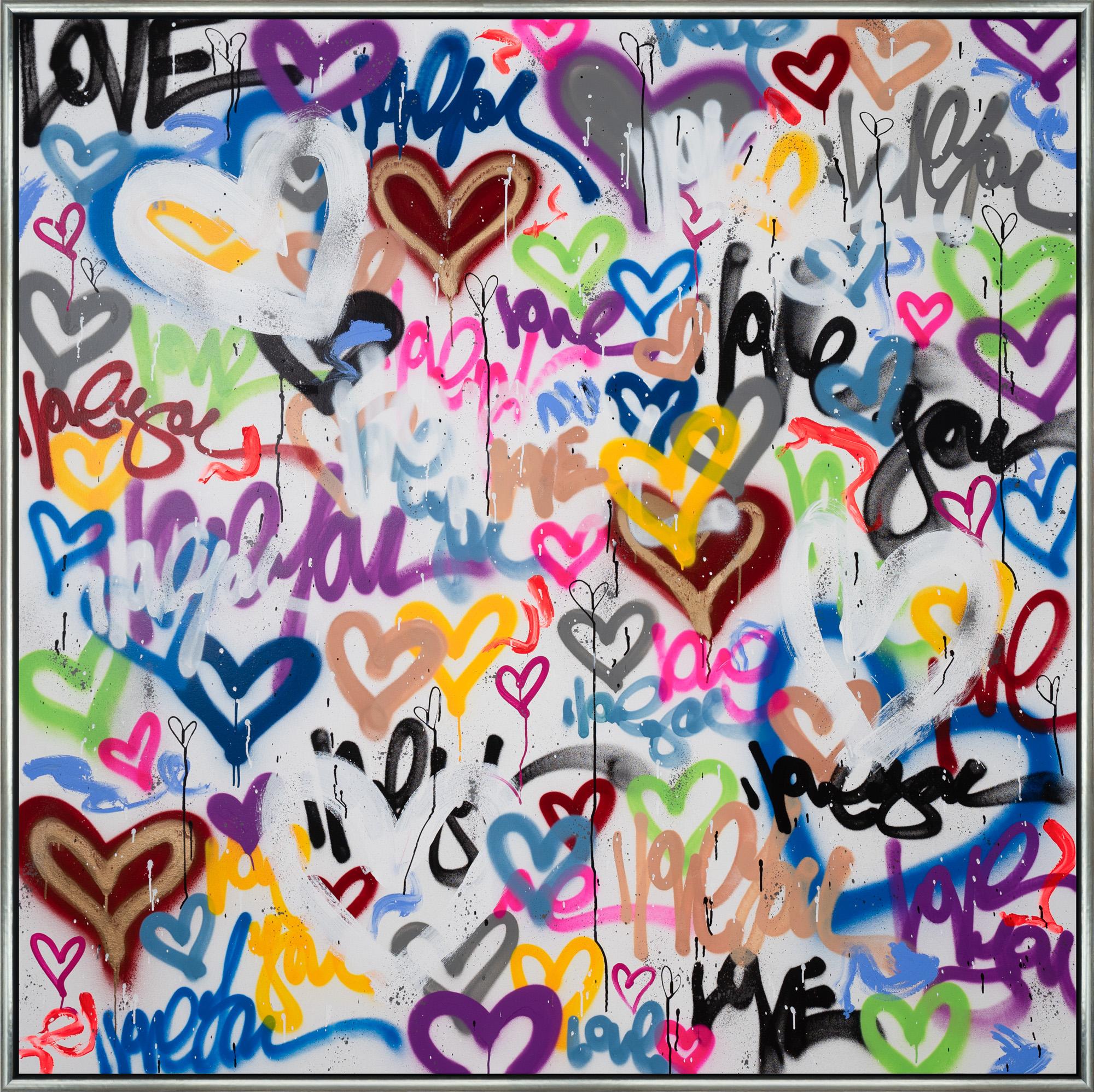 "Life In The Party Zone" Graffiti contemporanei con cornice in tecnica mista su tela - Mixed Media Art di Amber Goldhammer