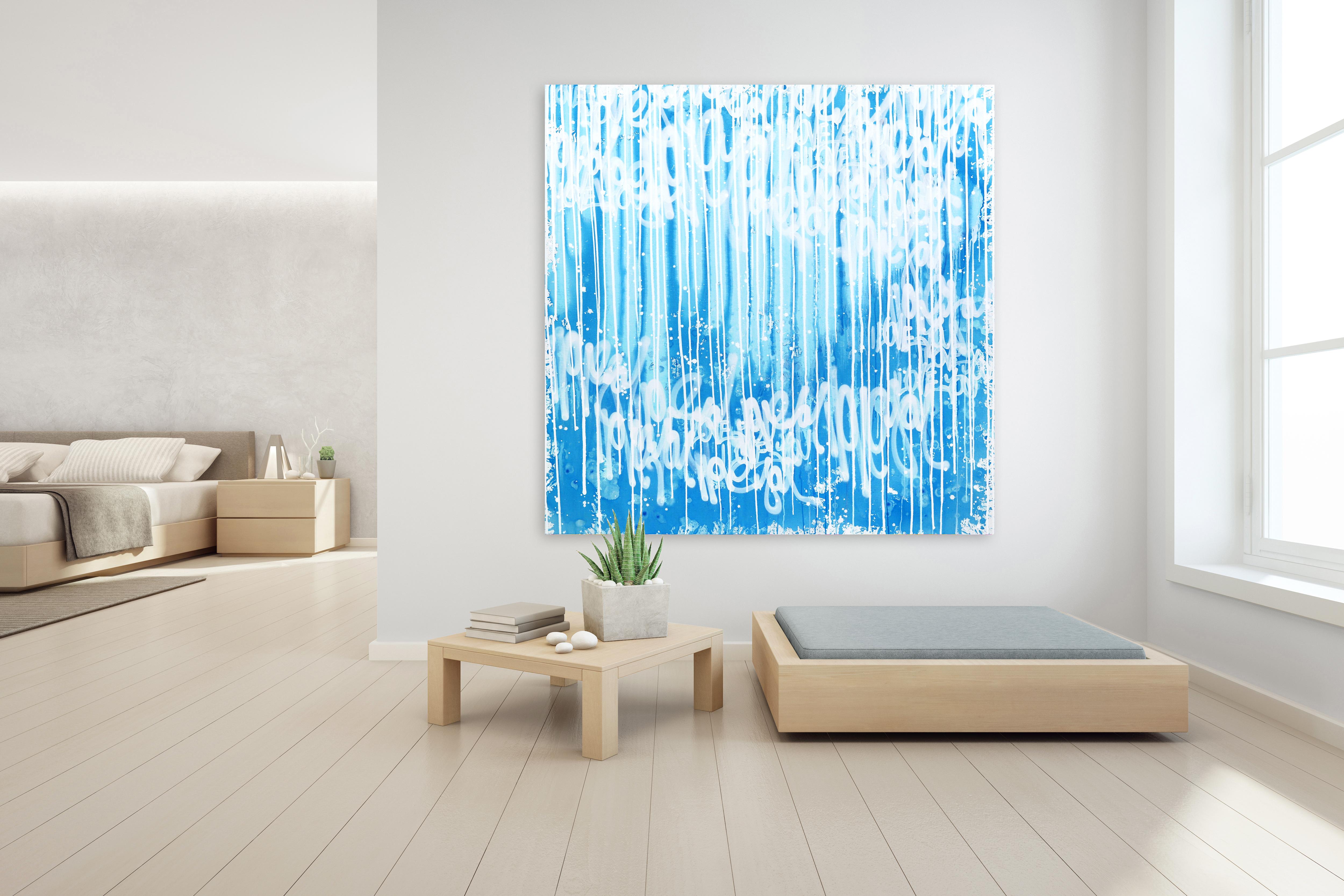 Paradise Cove - Bleu apaisant - Grande peinture originale superposée sur toile - Abstrait Mixed Media Art par Amber Goldhammer