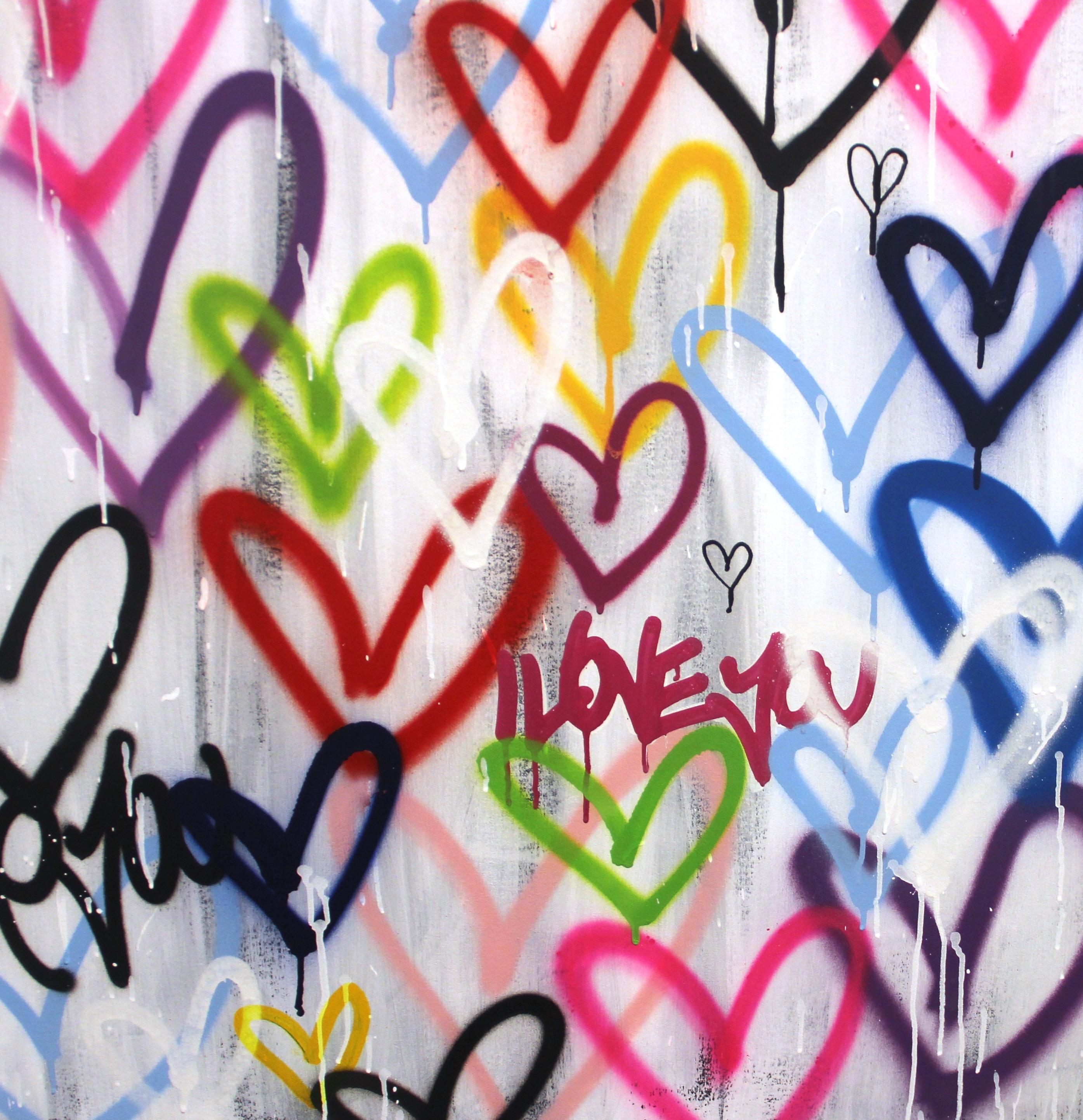 Raining Hearts - Street Art Painting by Amber Goldhammer