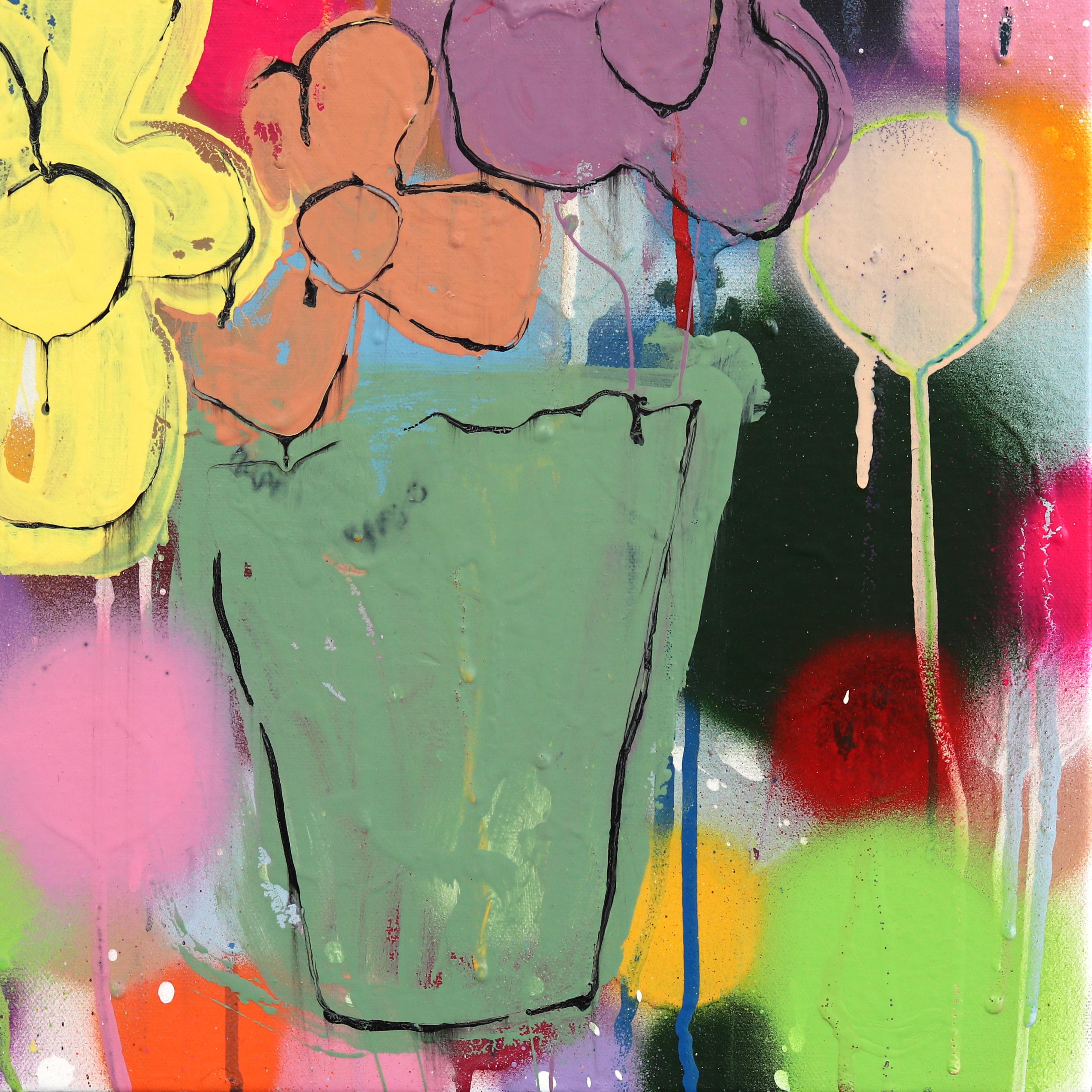Lluvia de amapolas - Pintura floral original en aerosol sobre lienzo, llena de colorido - Painting Arte callejero de Amber Goldhammer