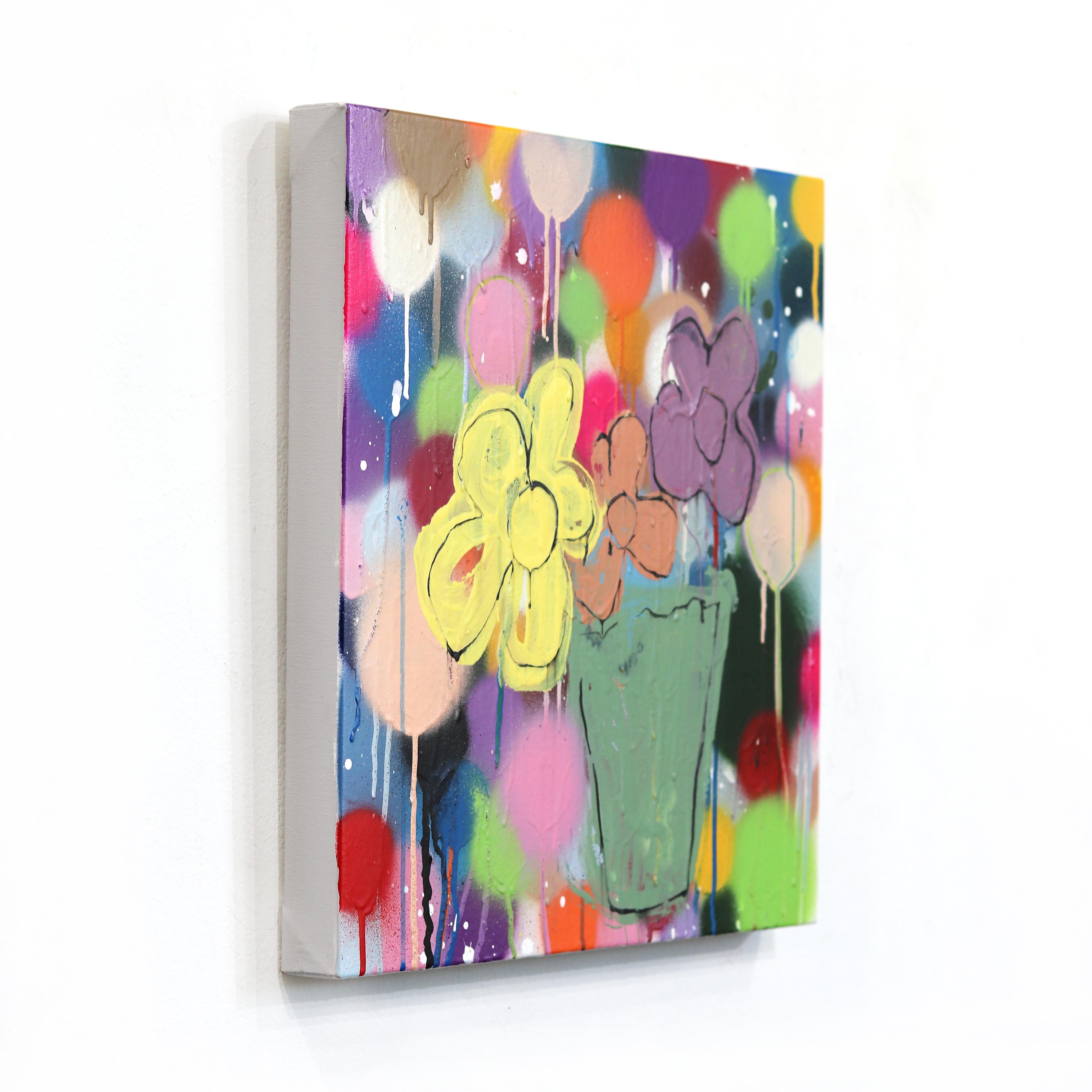 Lluvia de amapolas - Pintura floral original en aerosol sobre lienzo, llena de colorido - Abstract Painting Marrón de Amber Goldhammer